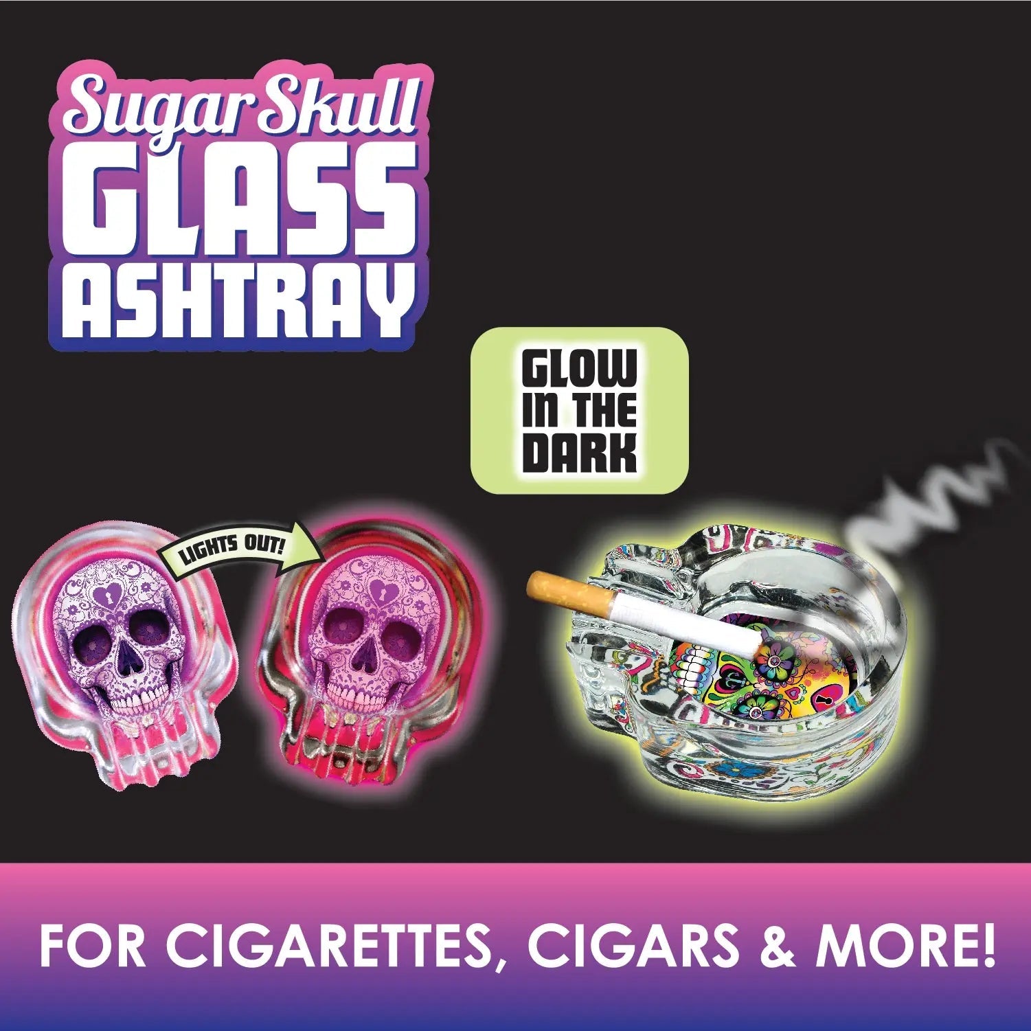 Glass Ashtray in Skull Shaped Design - 6 Pieces Per Retail Ready Wholesale Display 20120 SMOKEZILLA