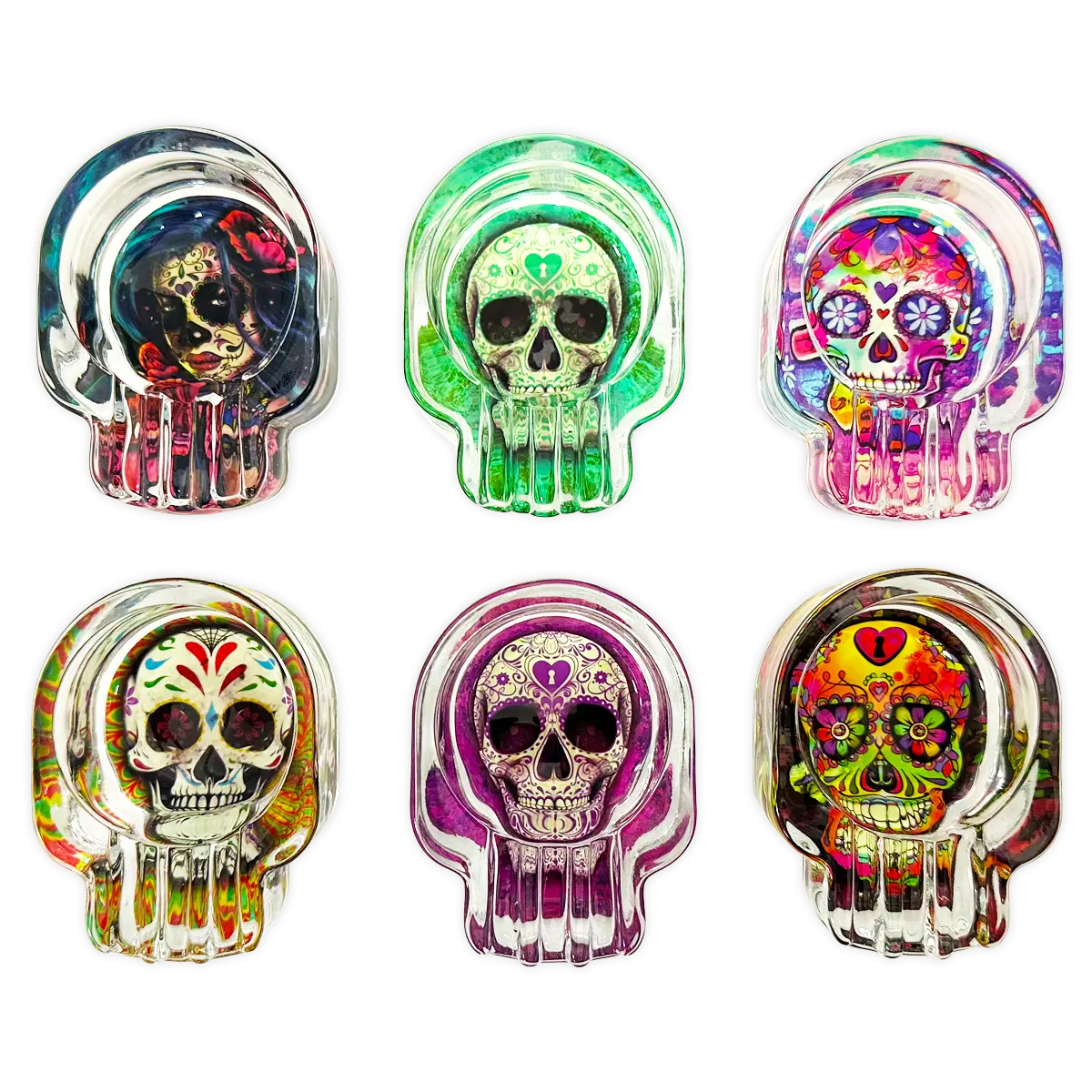 Glass Ashtray in Skull Shaped Design - 6 Pieces Per Retail Ready Wholesale Display 20120 SMOKEZILLA