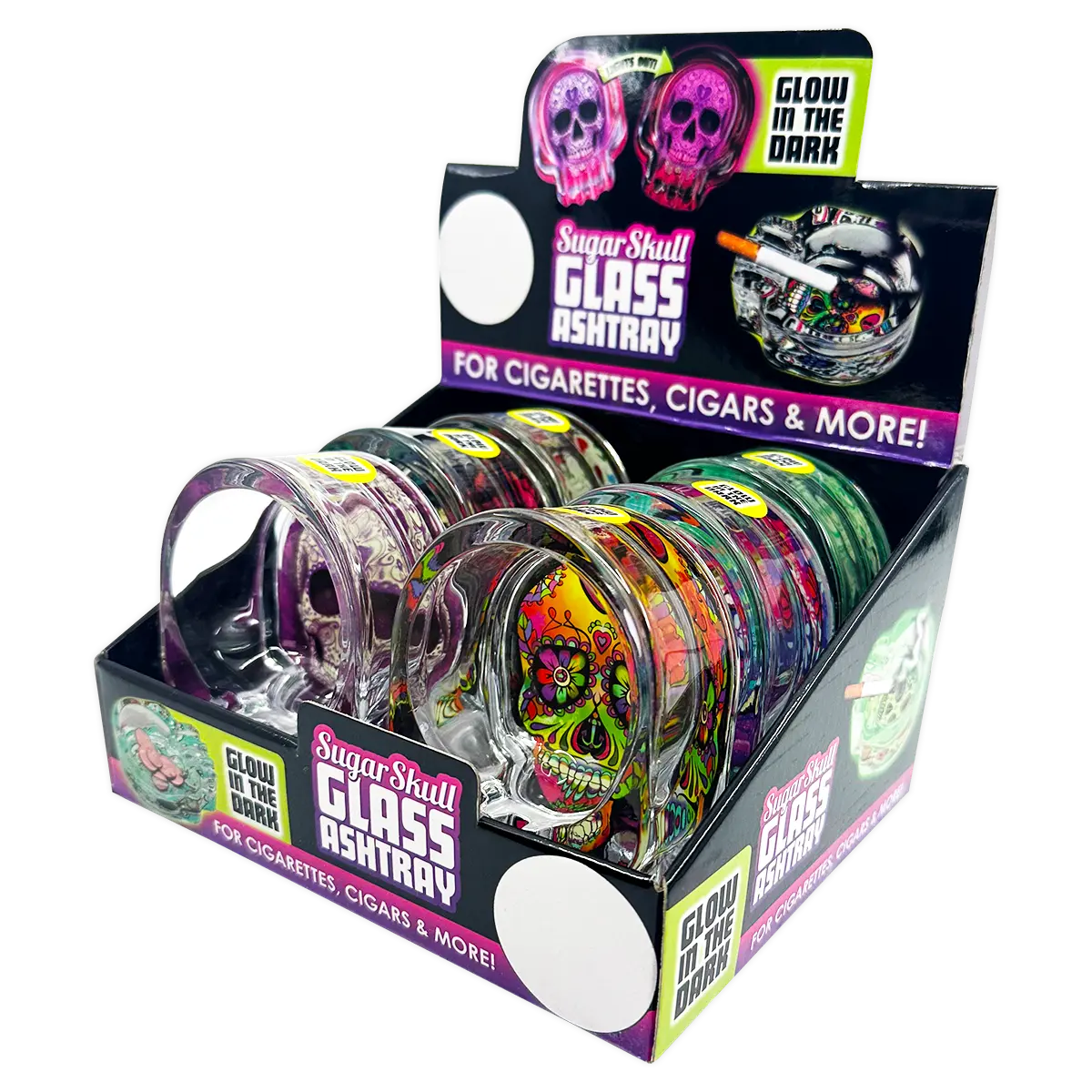 Glass Ashtray in Skull Shaped Design - 6 Pieces Per Retail Ready Wholesale Display 20120 SMOKEZILLA