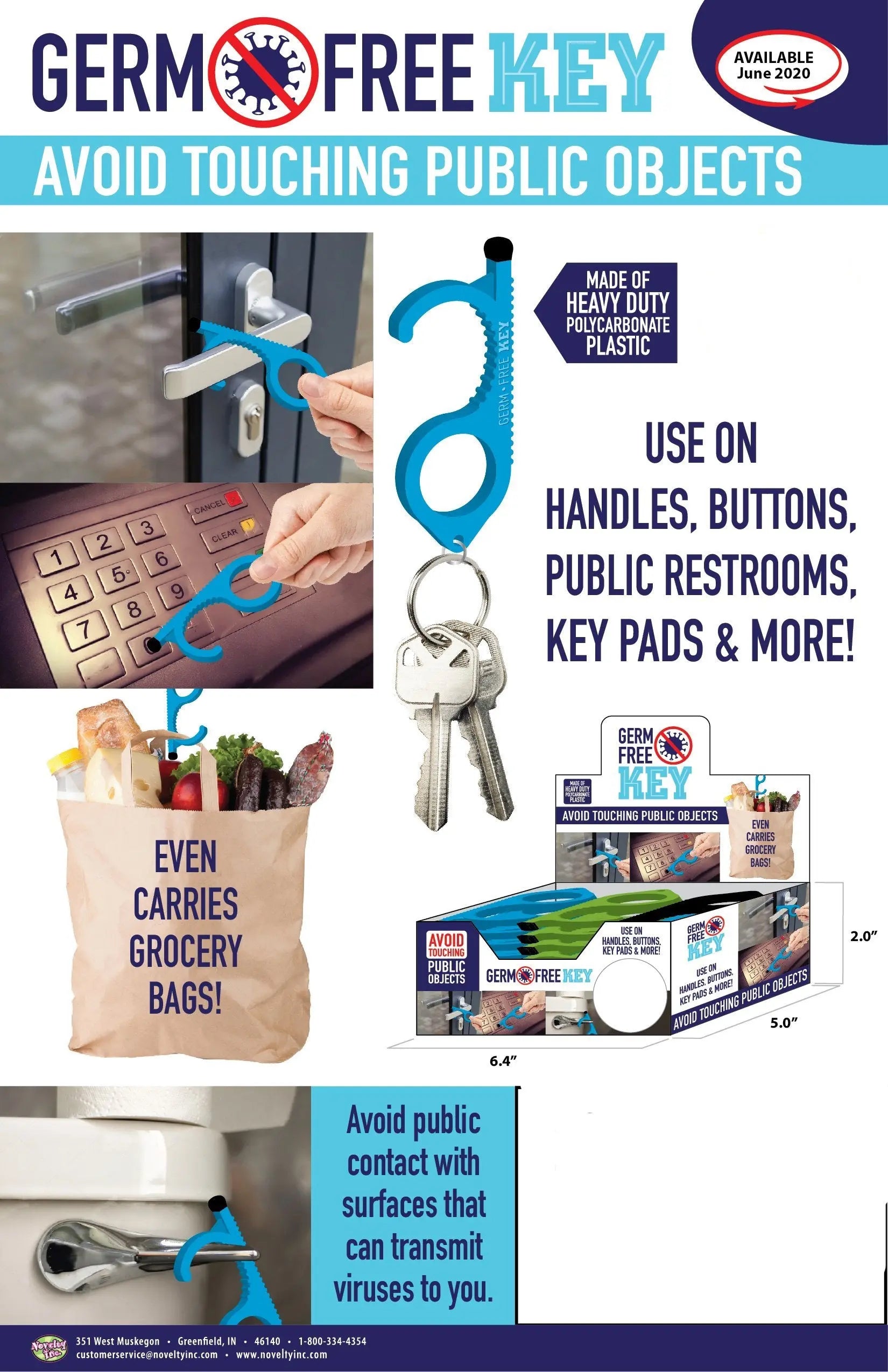 Plastic Germ Free Key Ring 24 Pieces Per Retail Ready Display 21875 NOVELTY INC