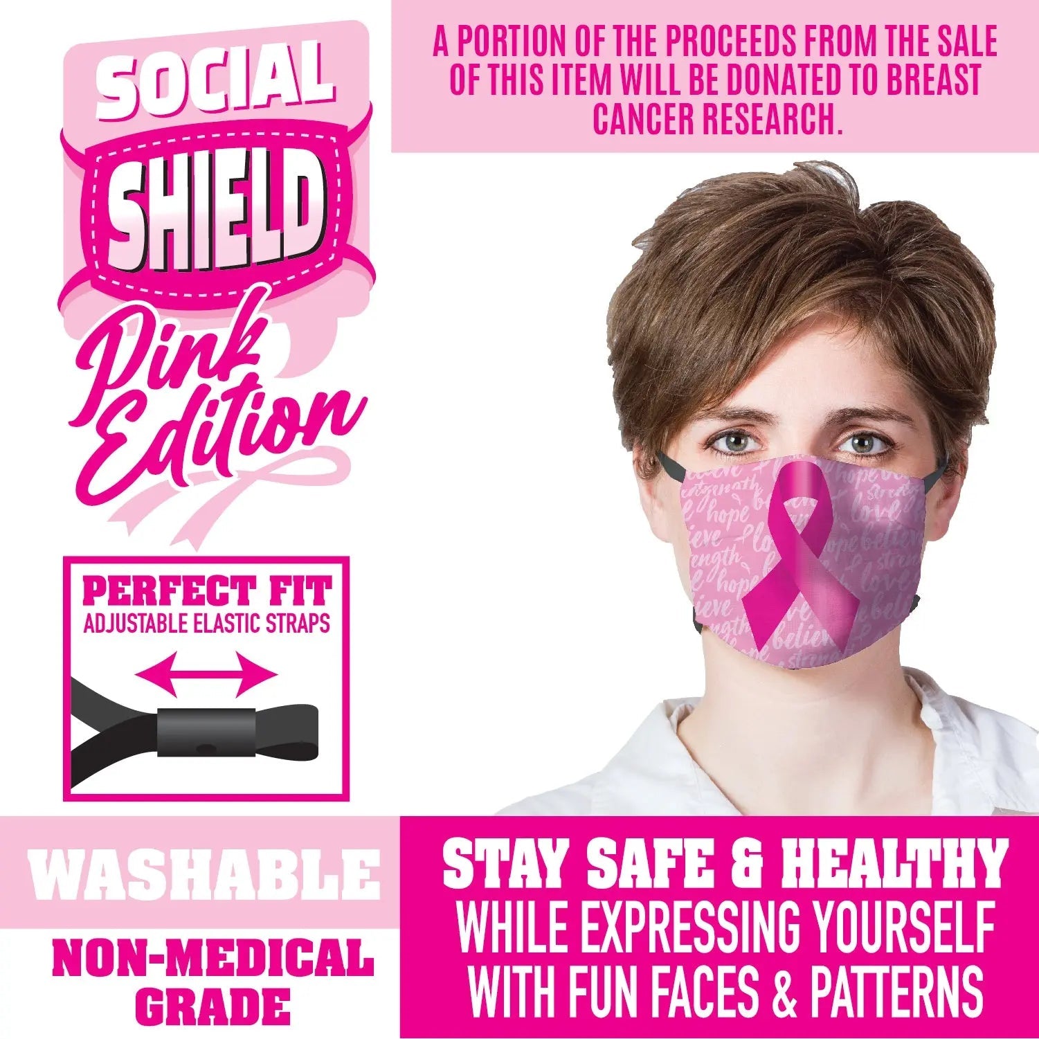 Breast Cancer Awareness Printed Face Cover - 24 Pieces Per Retail Ready Display 21933 KIPP BROTHERS