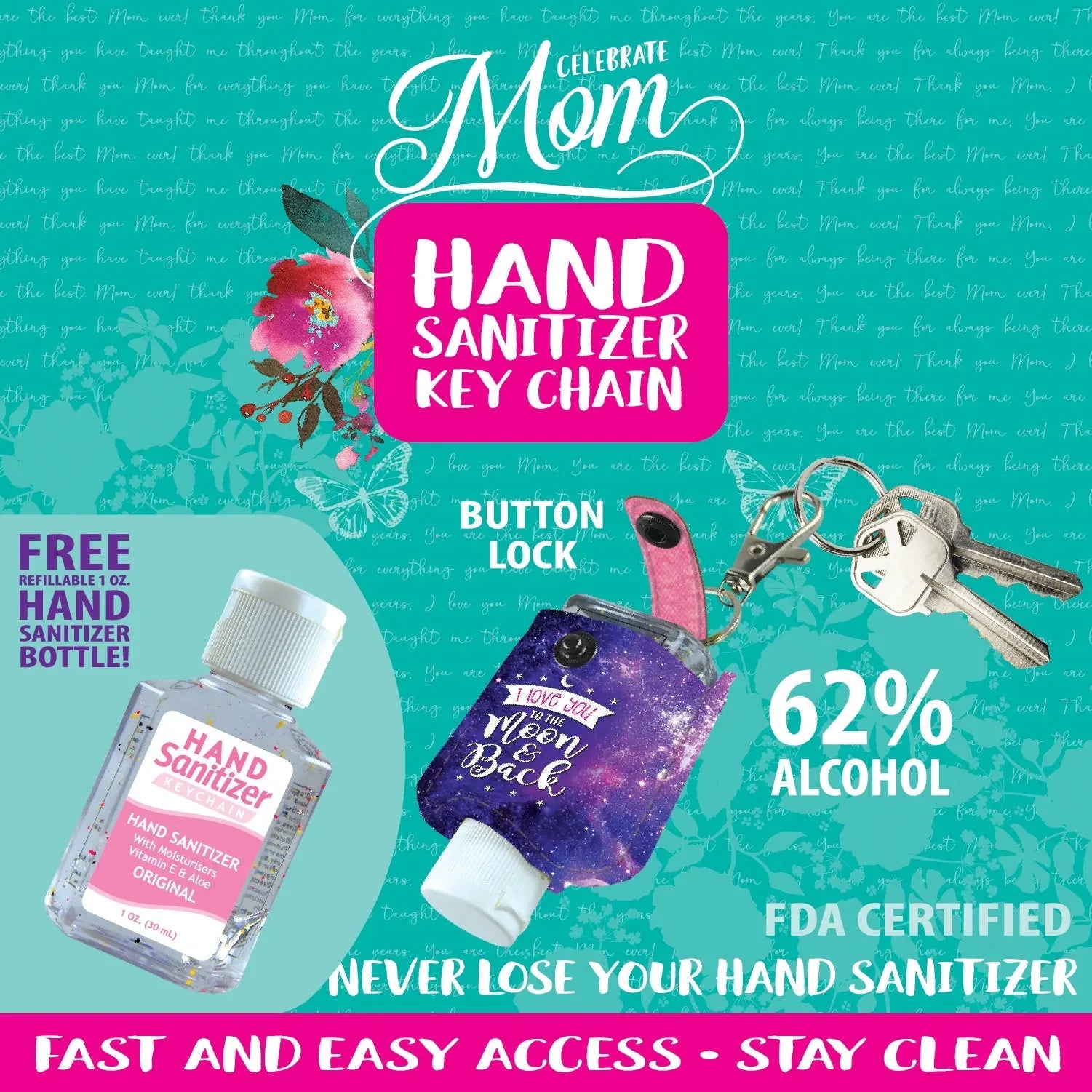 Mother's Day Hand Sanitizer Key Chain - 12 Pieces Per Retail Ready Display 22108 NOVELTY INC