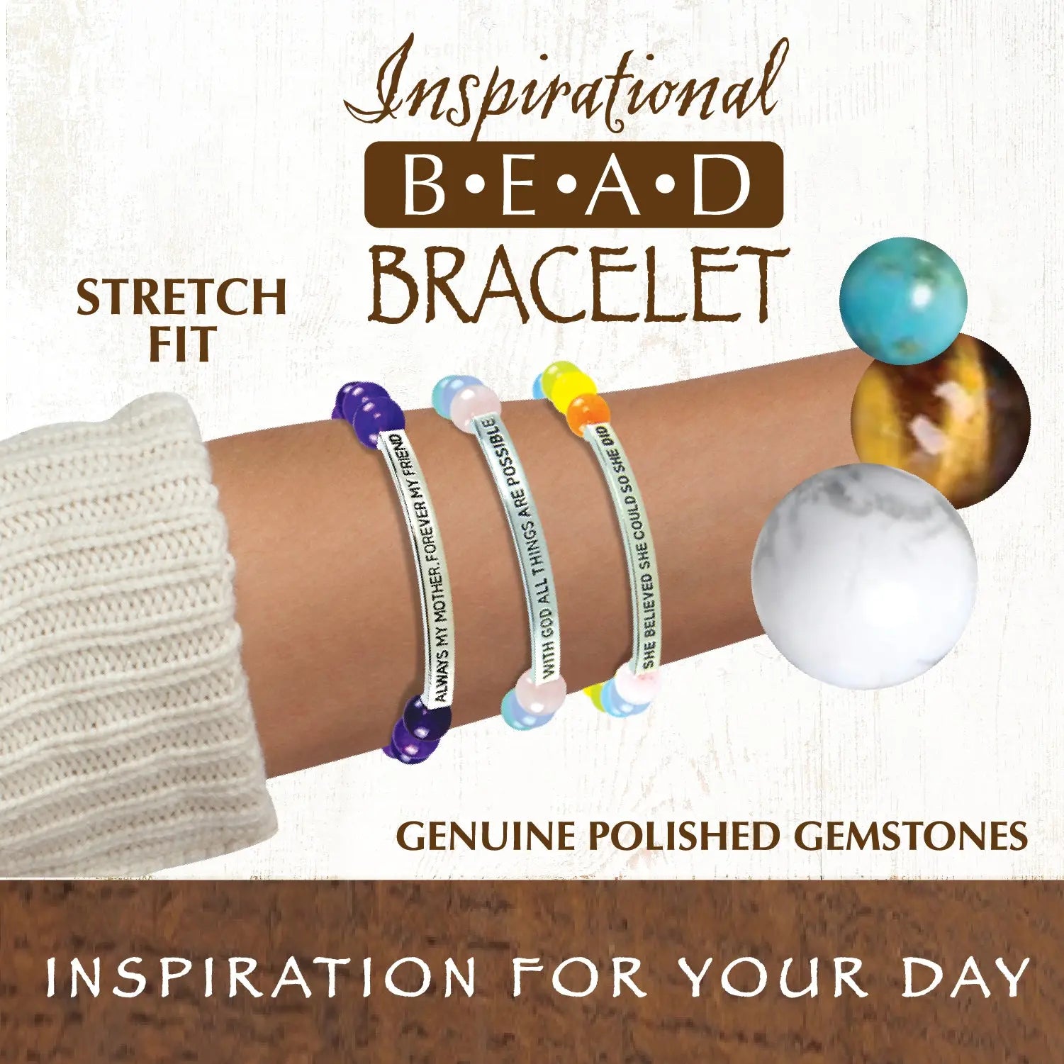 Inspirational Bead Bracelet with Saying - 6 Pieces Per Retail Ready Display 22142 NOVELTY INC