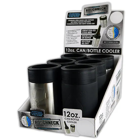 Metal Insulated 12 oz Can and Bottle Cooler - 6 Pieces Per Retail Ready Display 22268 ROUGHNECK