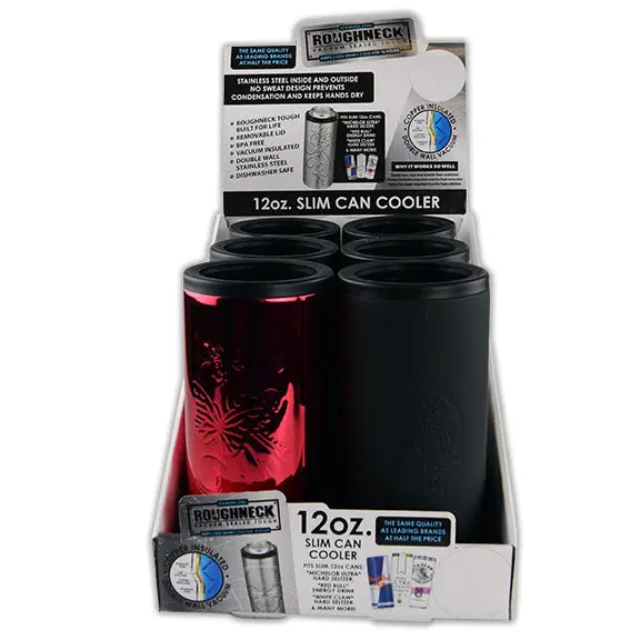 Metal Insulated Slim Can Cooler - 6 Pieces Per Retail Ready Display 22270 ROUGHNECK