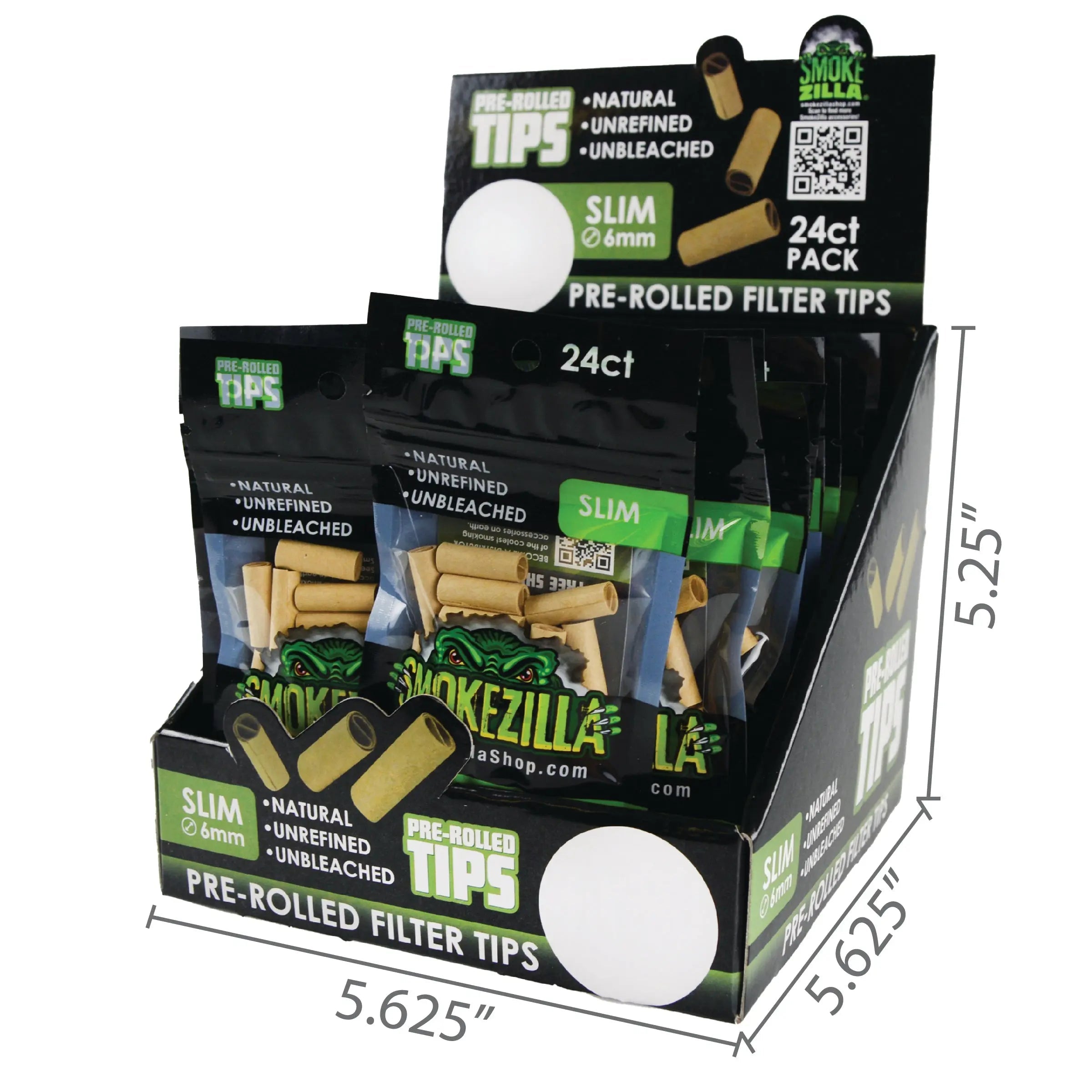 Natural Unbleached Pre-Roll Tips 6Mm - 24 Packs Per Retail Ready Display 22353 SMOKEZILLA