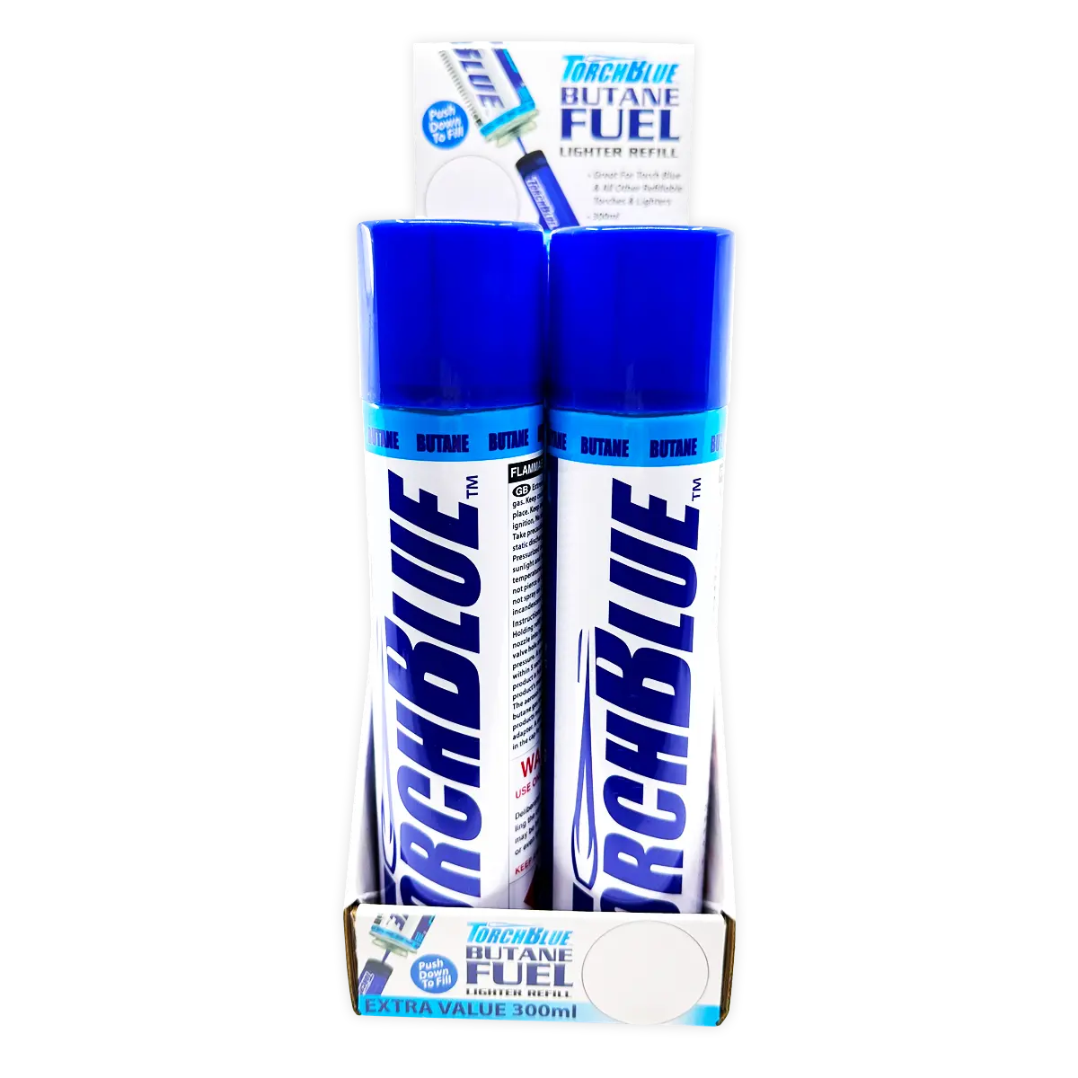 300ML Bulk Torch Blue Butane Refill - 6 Pieces Per Retail Ready Display 22399 TORCH BLUE