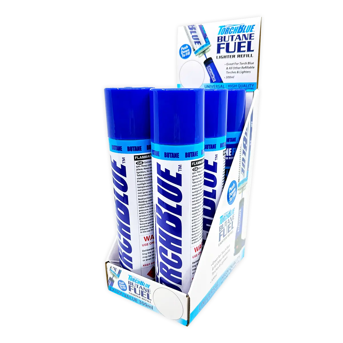300ML Bulk Torch Blue Butane Refill - 6 Pieces Per Retail Ready Display 22399 TORCH BLUE