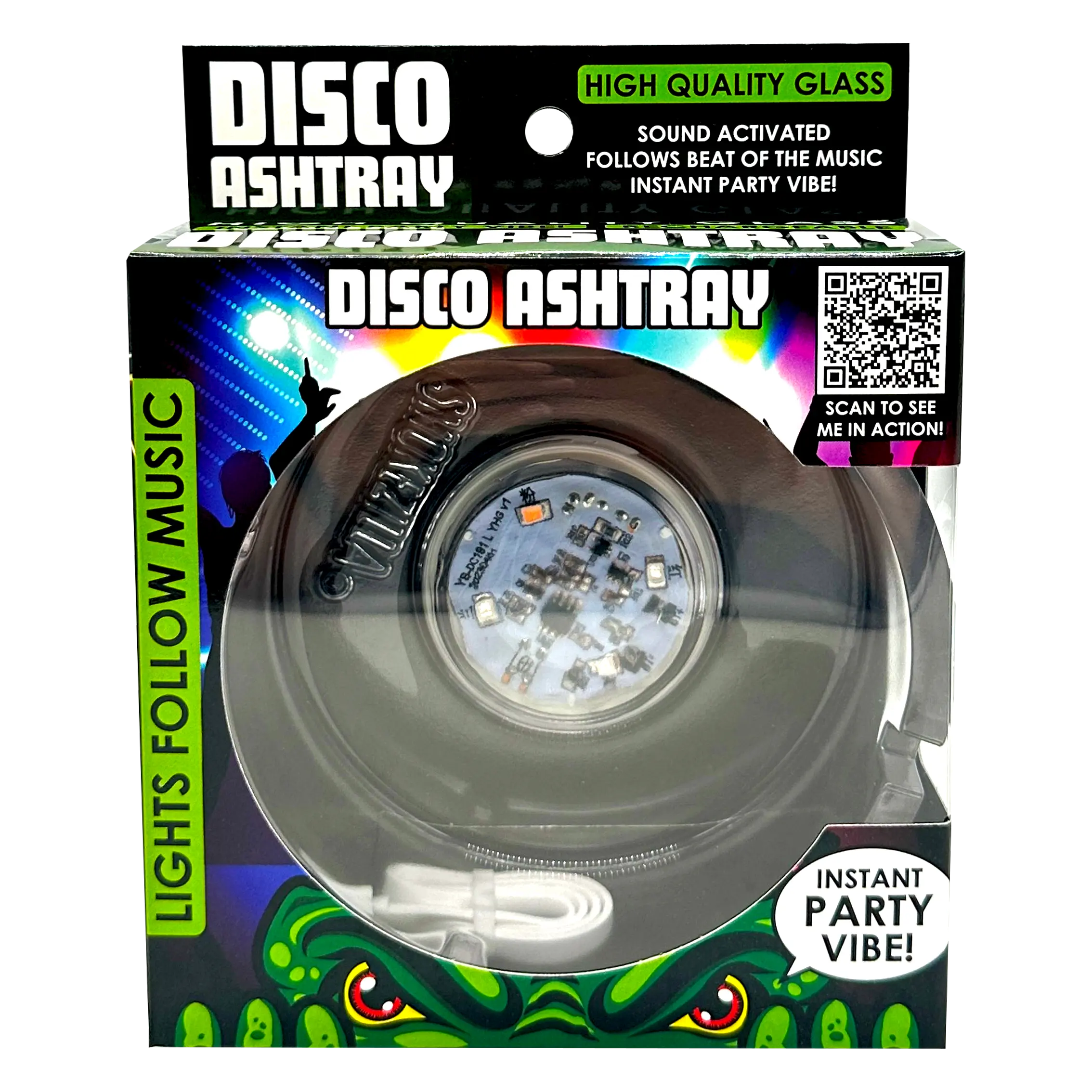 Disco Glass Ashtray with Sound Activated LED Lights - 6 Pieces Per Retail Ready Display 23743 SMOKEZILLA