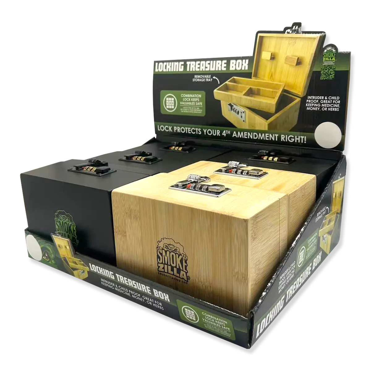 Wood Locking Storage Box with Tray - 6 Pieces Per Retail Ready Display 23893 SMOKEZILLA