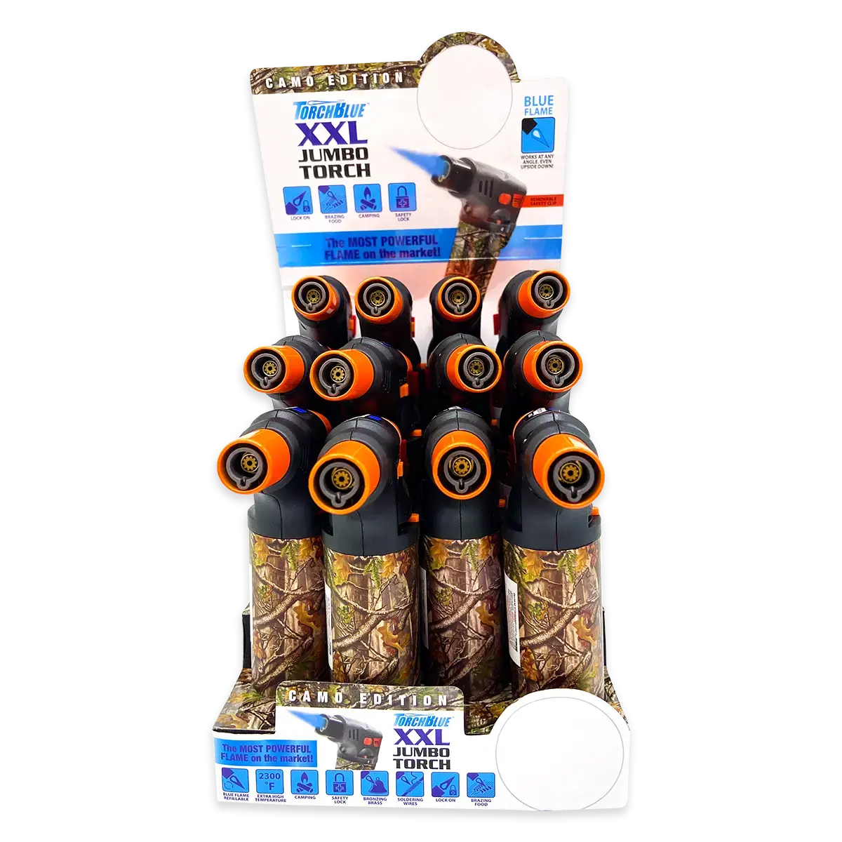 Camo Torch Tower – 3 Tier Metal Countertop Assortment - 39 Pieces Per Retail Ready Display 88671 TORCH BLUE