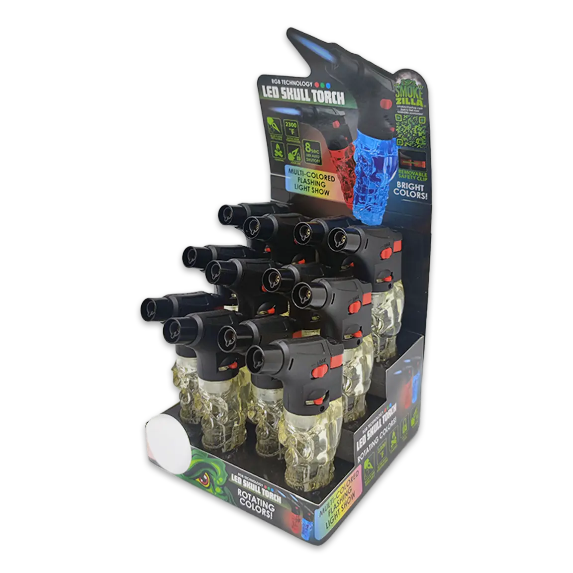 Skull Torch Lighter With LED Lightshow - 12 Pieces Per Retail Ready Display 24341 SMOKEZILLA