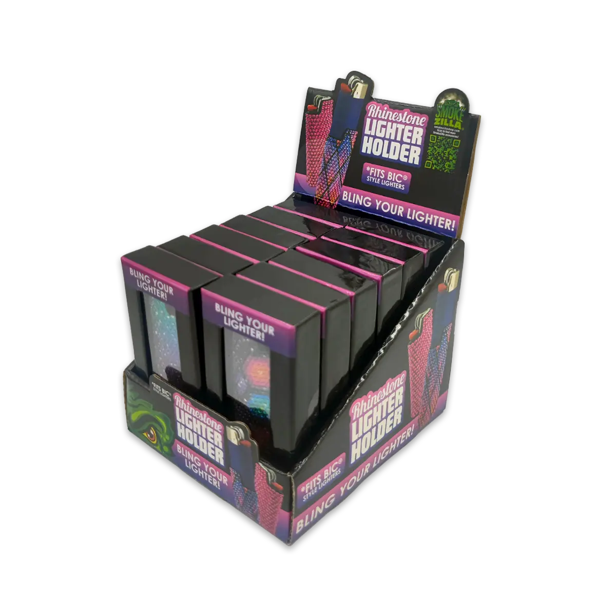Rhinestone Lighter Case - 12 Pieces Per Retail Ready Display 24382 SMOKEZILLA