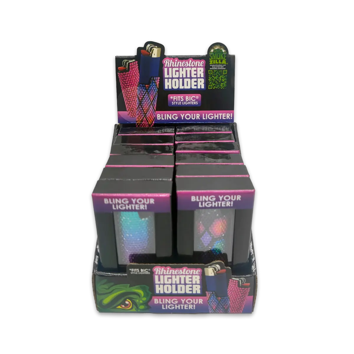 Rhinestone Lighter Case - 12 Pieces Per Retail Ready Display 24382 SMOKEZILLA