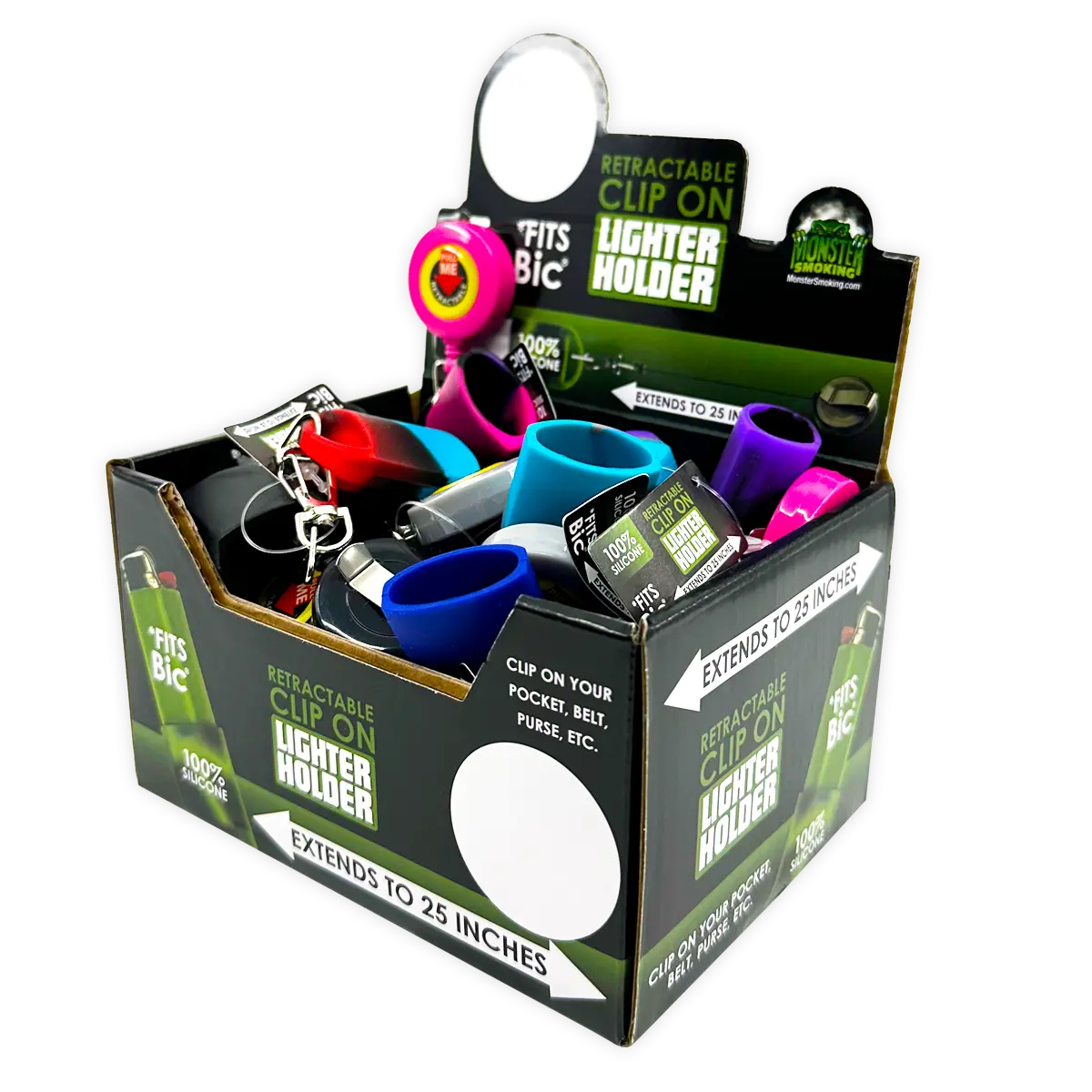 Silicone Lighter Holder with Retractable Cord - 24 Pieces Per Retail Ready Display 24429 SMOKEZILLA