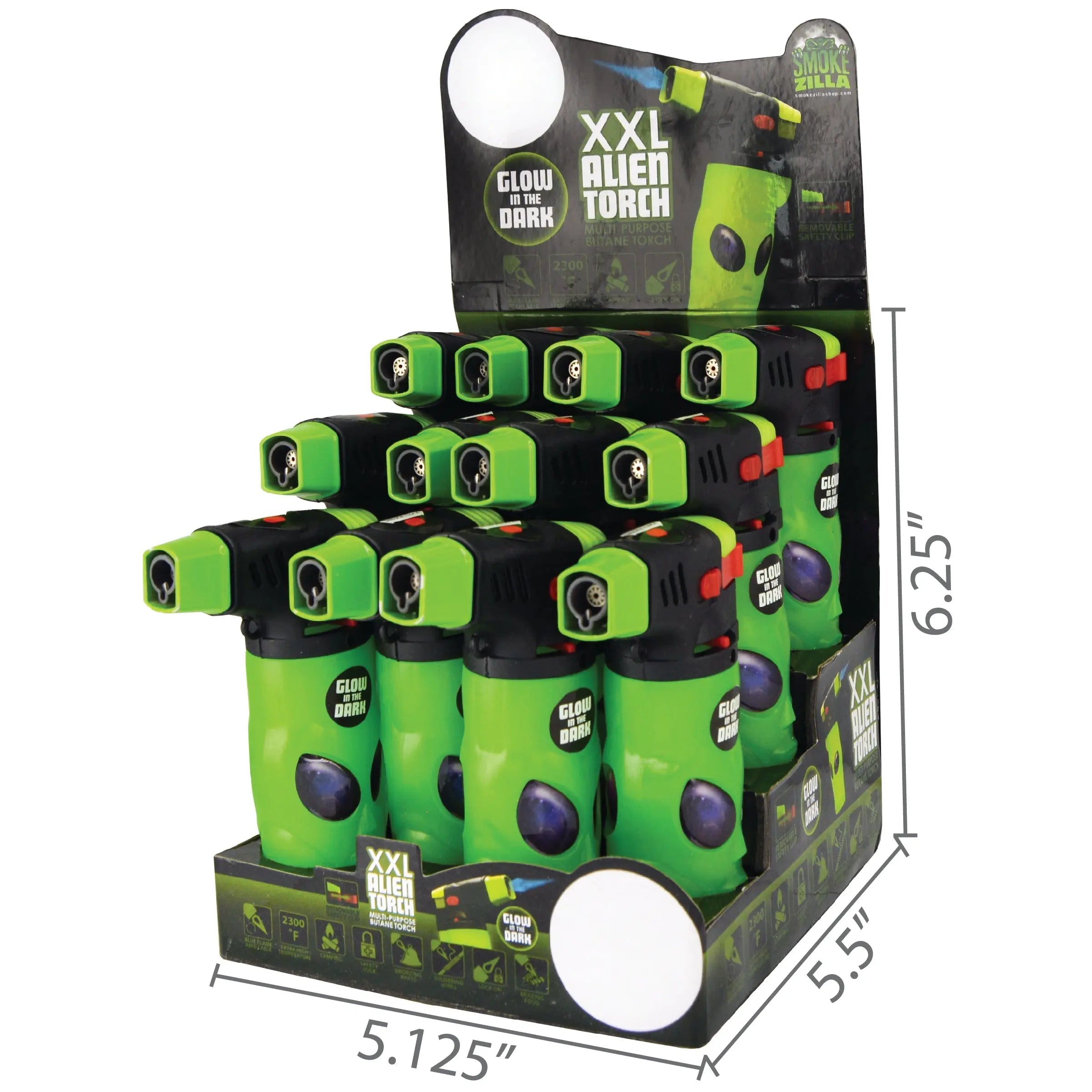 Glow In The Dark Molded Alien XXL Torch Lighter - 12 Pieces Per Retail Ready Display 24811 SMOKEZILLA