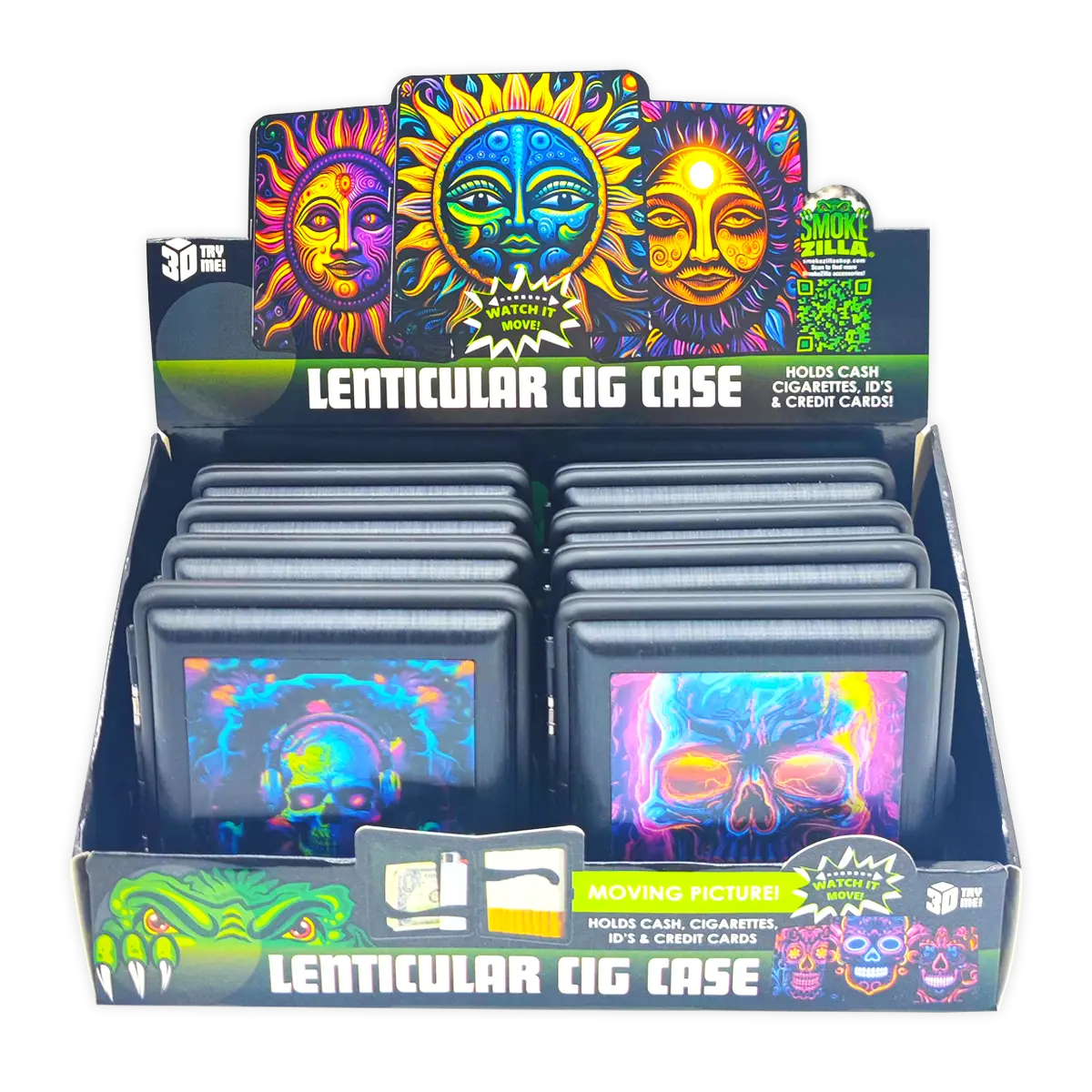 Metal Cigarette Case with Lenticular Front - 8 Pieces Per Retail Ready Display 25024 SMOKEZILLA