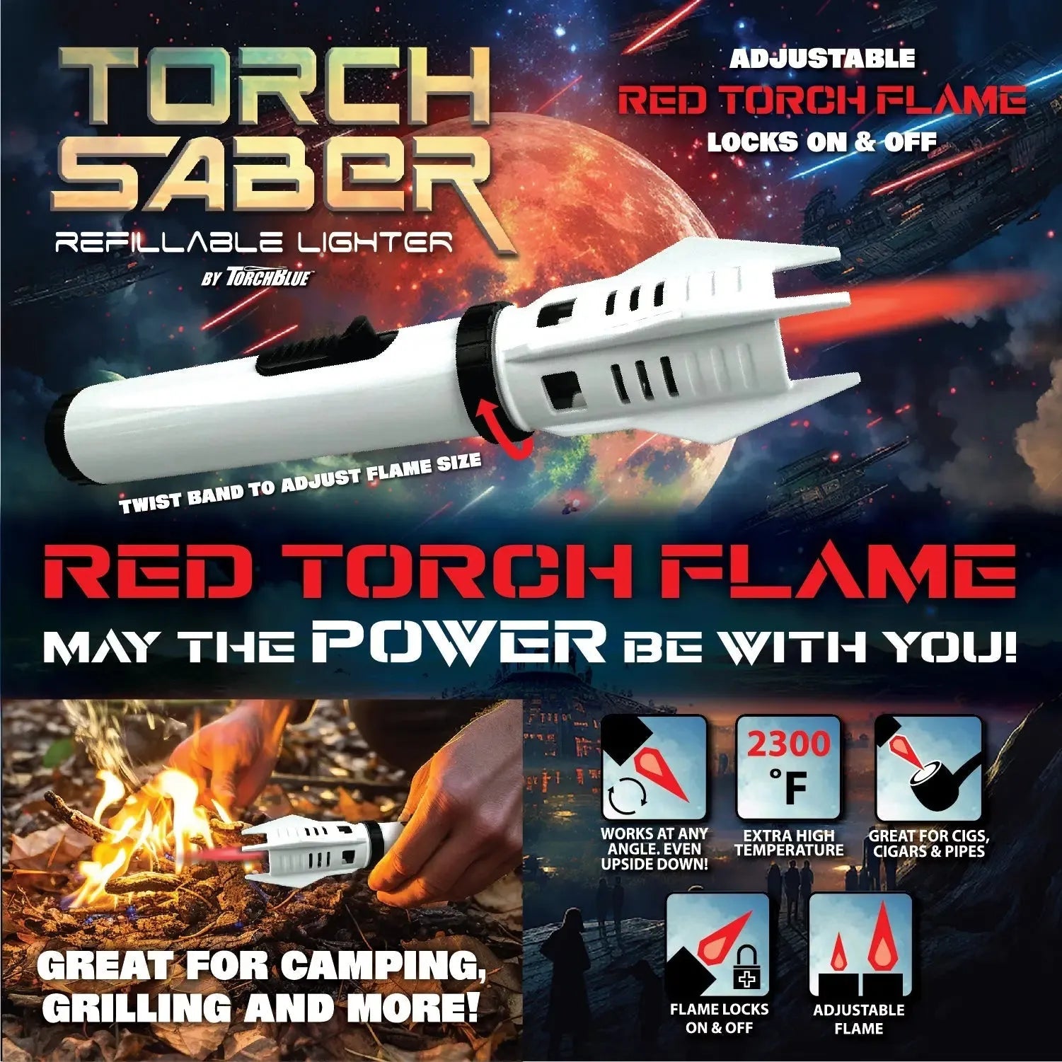 Torch Saber Torch Lighter with Red Flame - 6 Pieces Per Retail Ready Display 25028 SMOKEZILLA