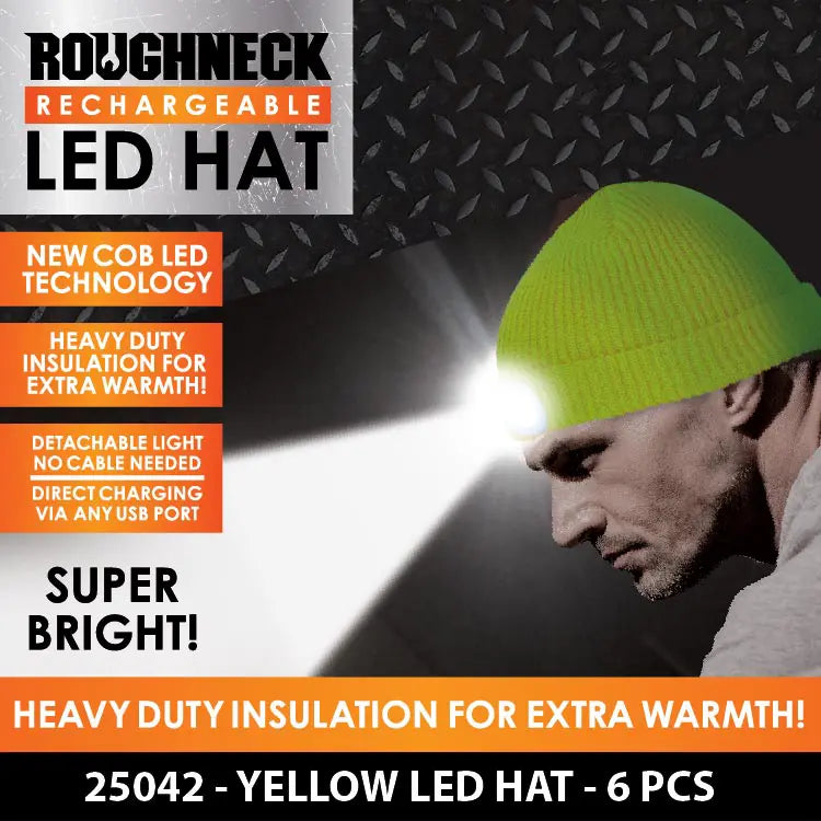 Yellow LED Light Hat 6 Pieces Per Retail Ready Display 25042 ROUGHNECK