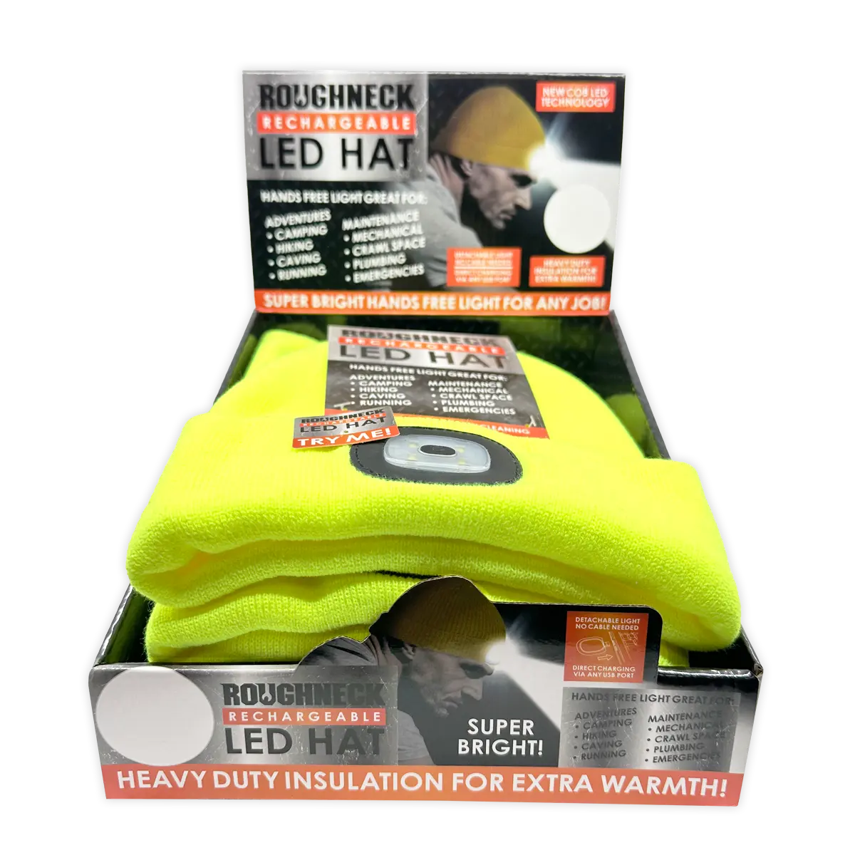 Yellow LED Light Hat 6 Pieces Per Retail Ready Display 25042 ROUGHNECK
