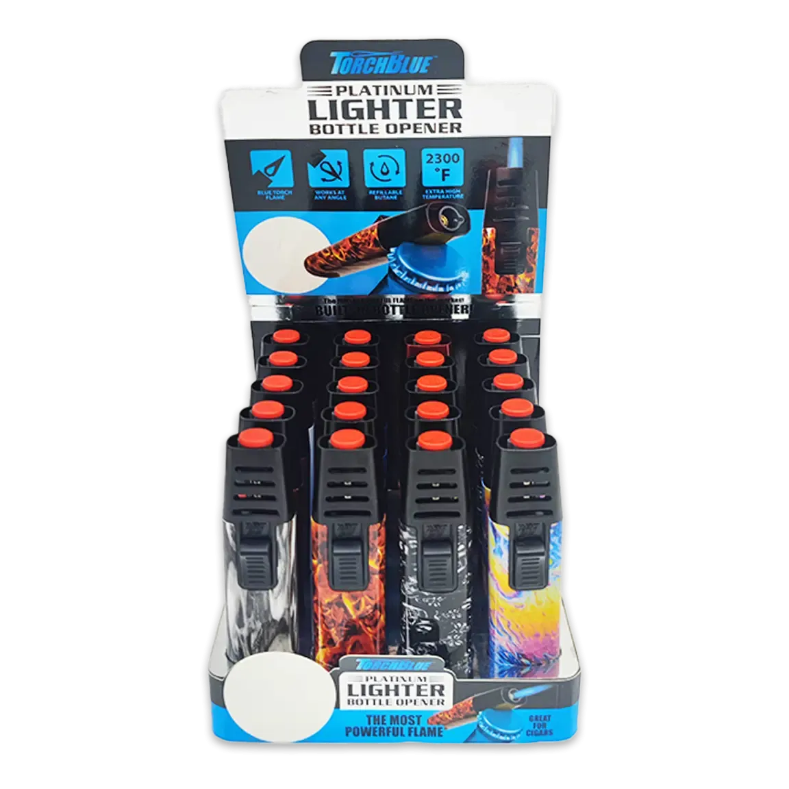 Torch Stick Bottle Opener Lighter - 20 Pieces Per Retail Ready Display 25101 TORCH BLUE
