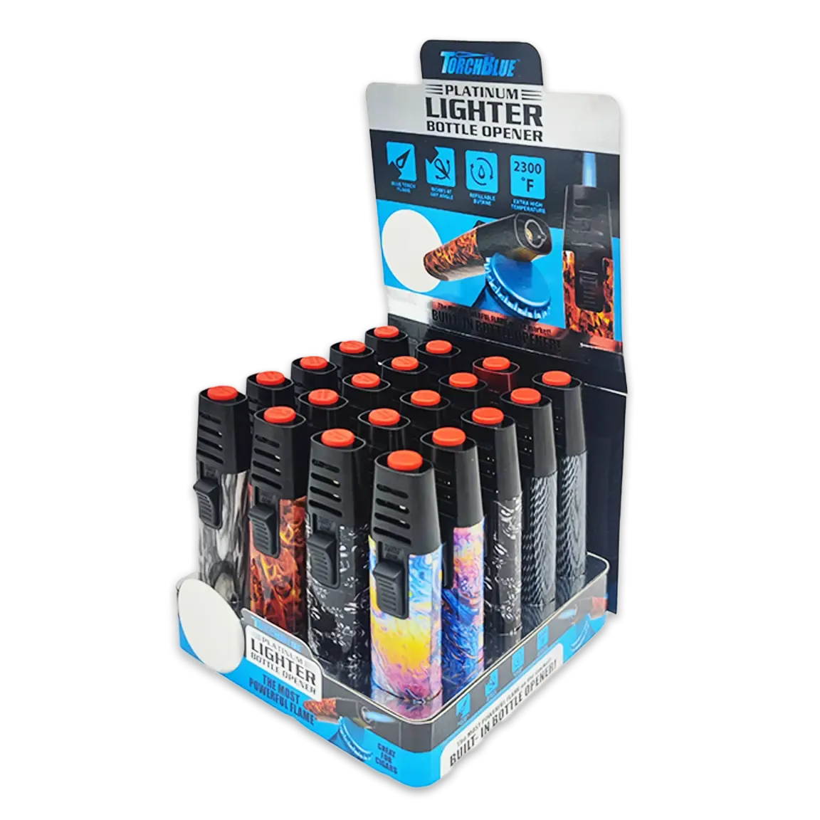 Torch Stick Bottle Opener Lighter - 20 Pieces Per Retail Ready Display 25101 TORCH BLUE