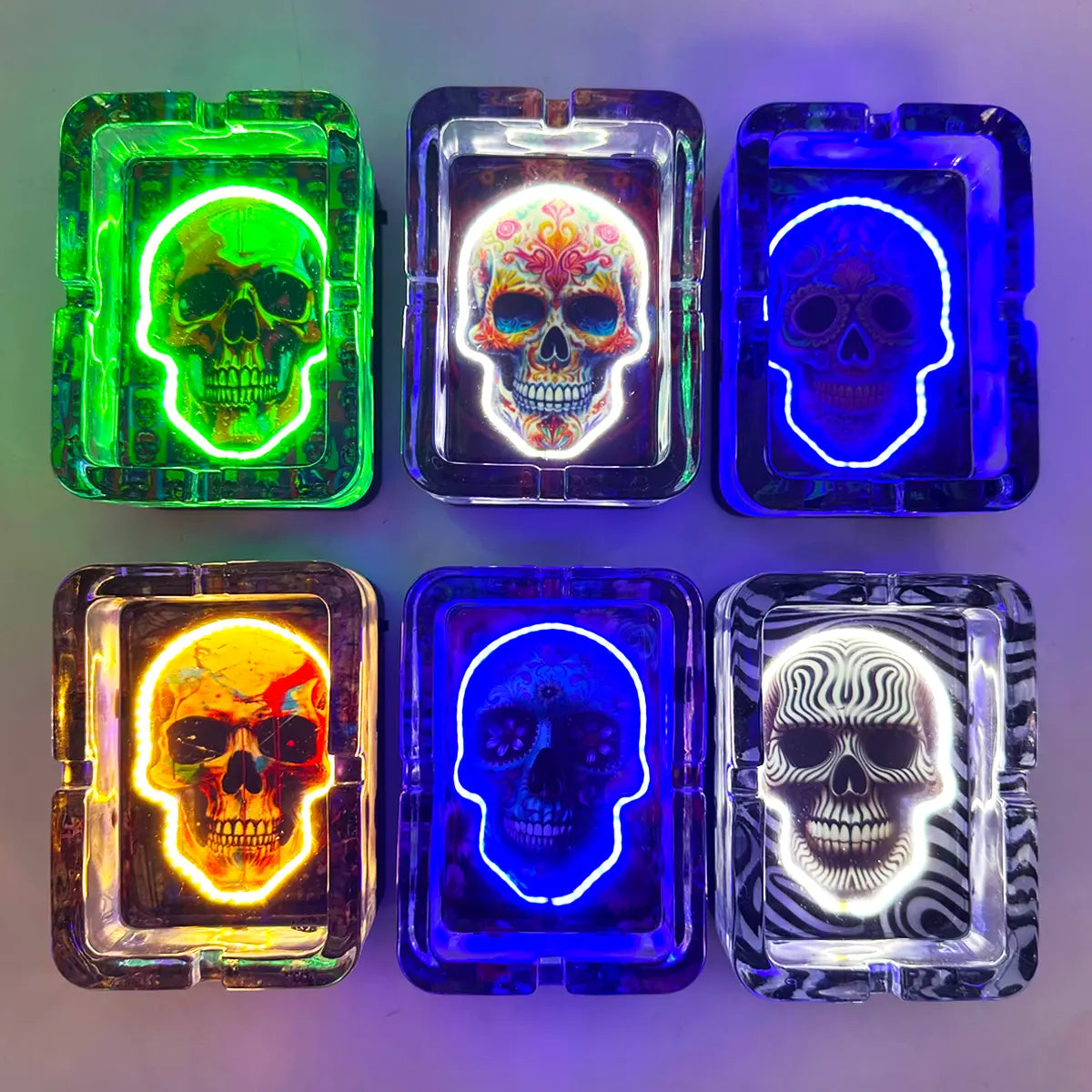 Light-Up Skull Glass Ashtray - 6 Per Retail Ready Display 25121 SMOKEZILLA