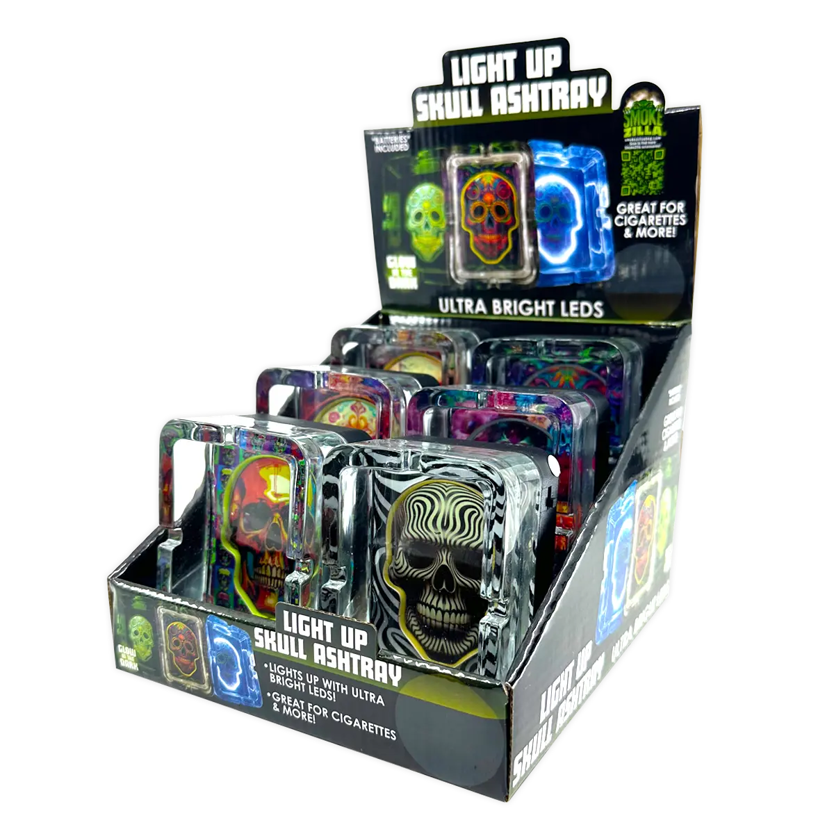 Light-Up Skull Glass Ashtray - 6 Per Retail Ready Display 25121 SMOKEZILLA