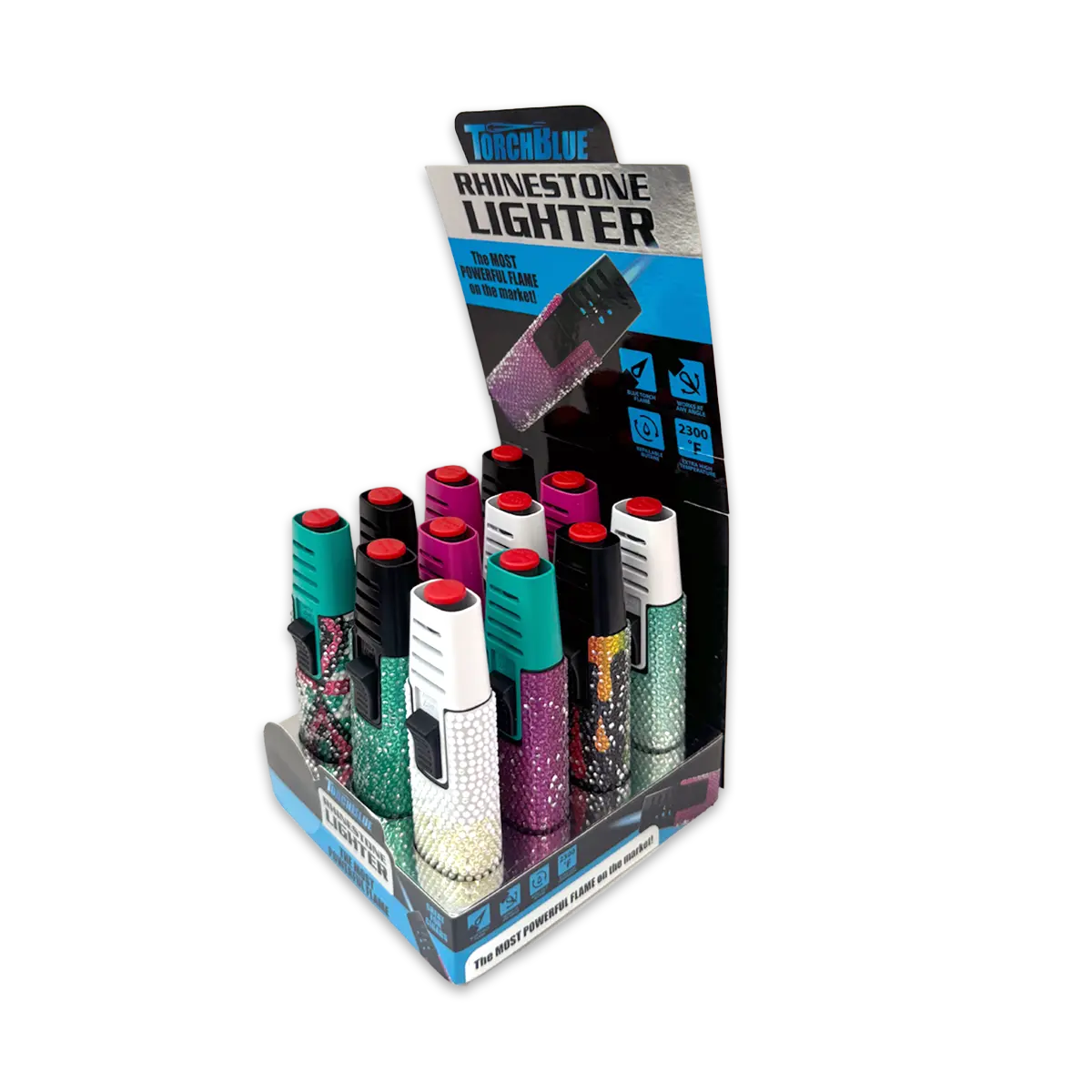 Rhinestone Torch Stick Bottle Opener Lighter - 12 Pieces Per Retail Ready Display 25140 TORCH BLUE