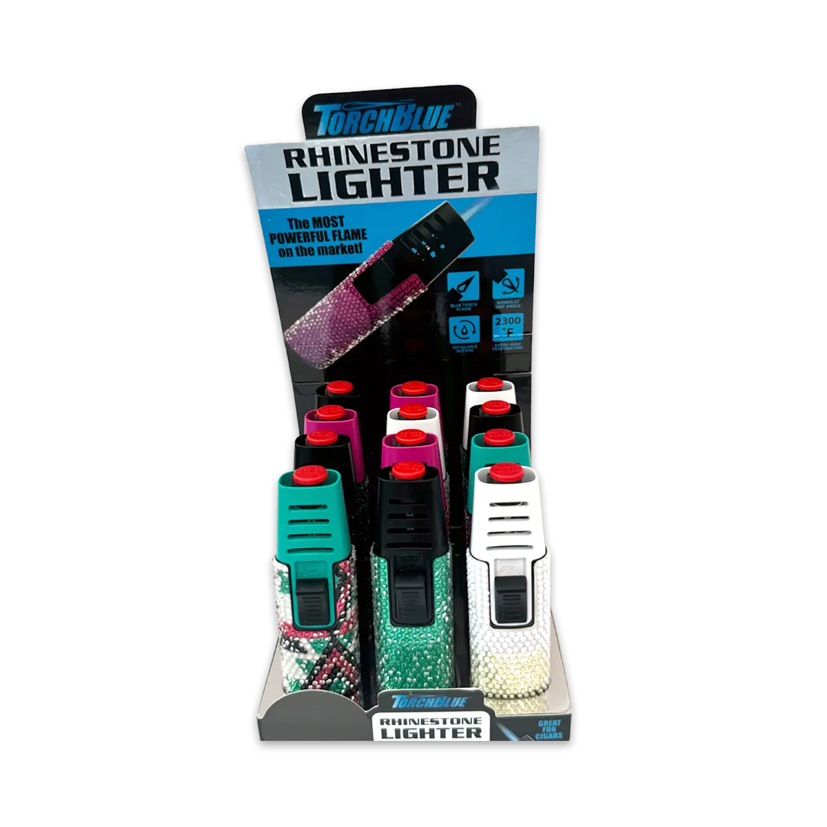 Rhinestone Torch Stick Bottle Opener Lighter - 12 Pieces Per Retail Ready Display 25140 TORCH BLUE