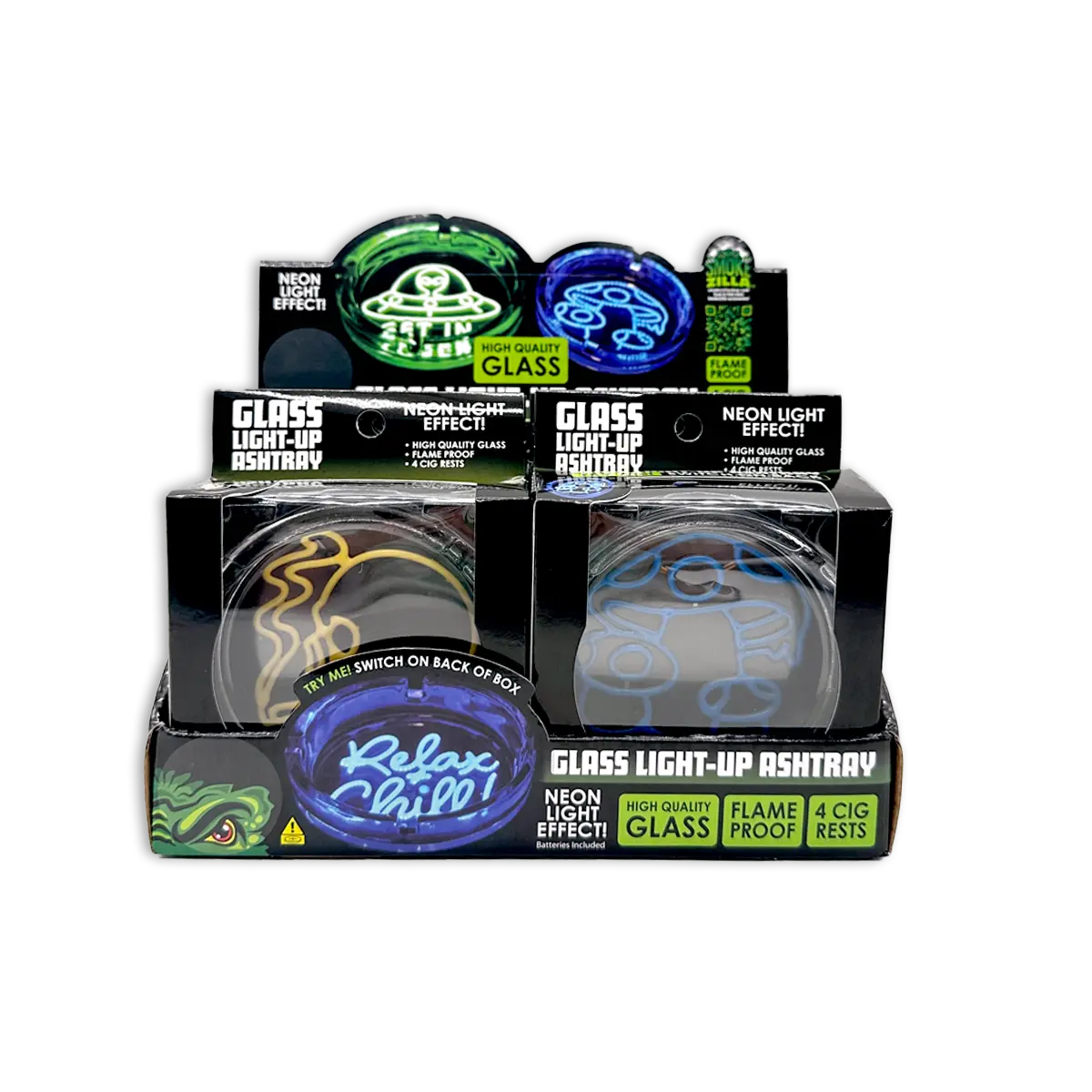 Light-Up Glass Ashtray - 6 Pieces Per Retail Ready Display 25271 SMOKEZILLA