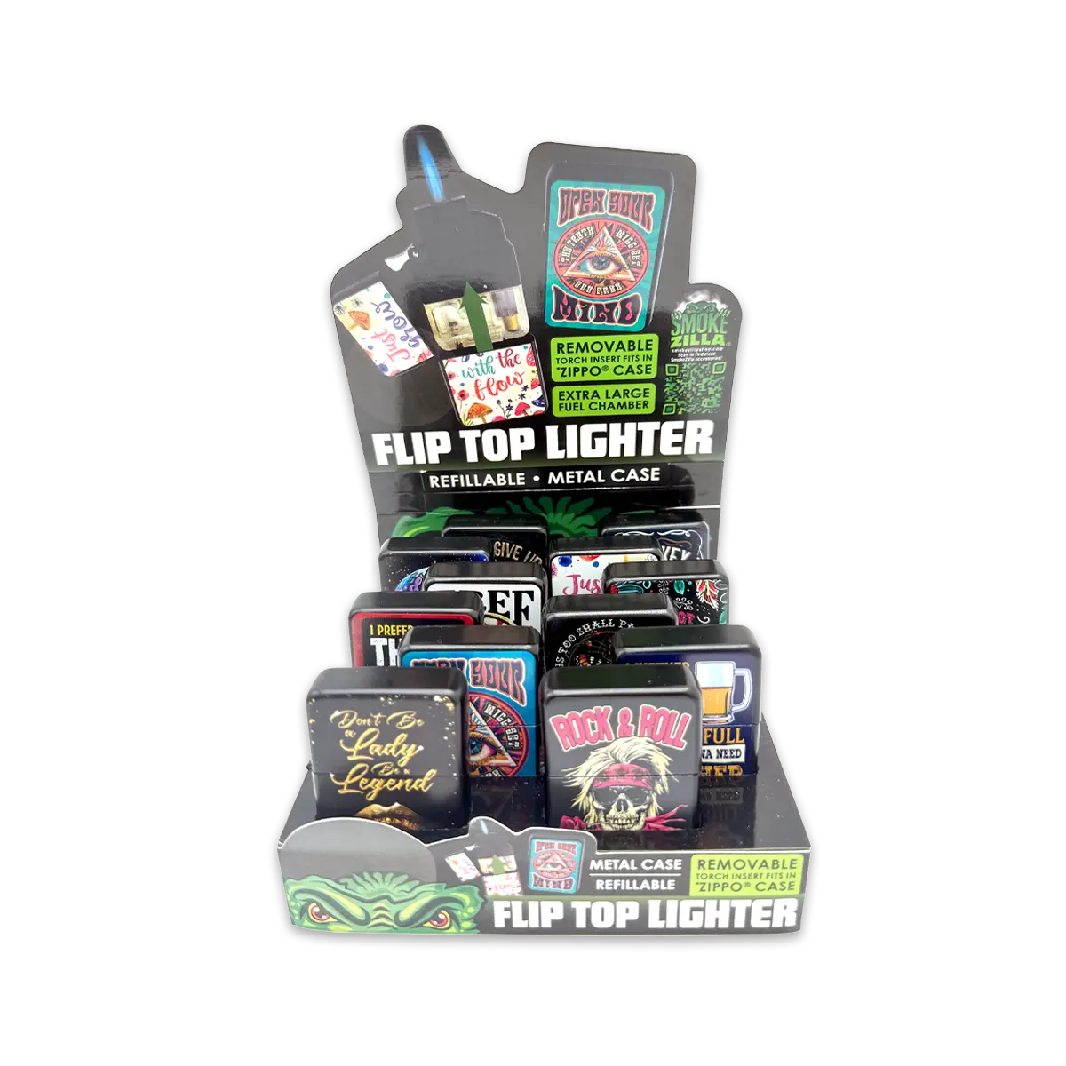 Metal Flip Top Lighter - 12 Pieces Per Retail Ready Display 25279 SMOKEZILLA