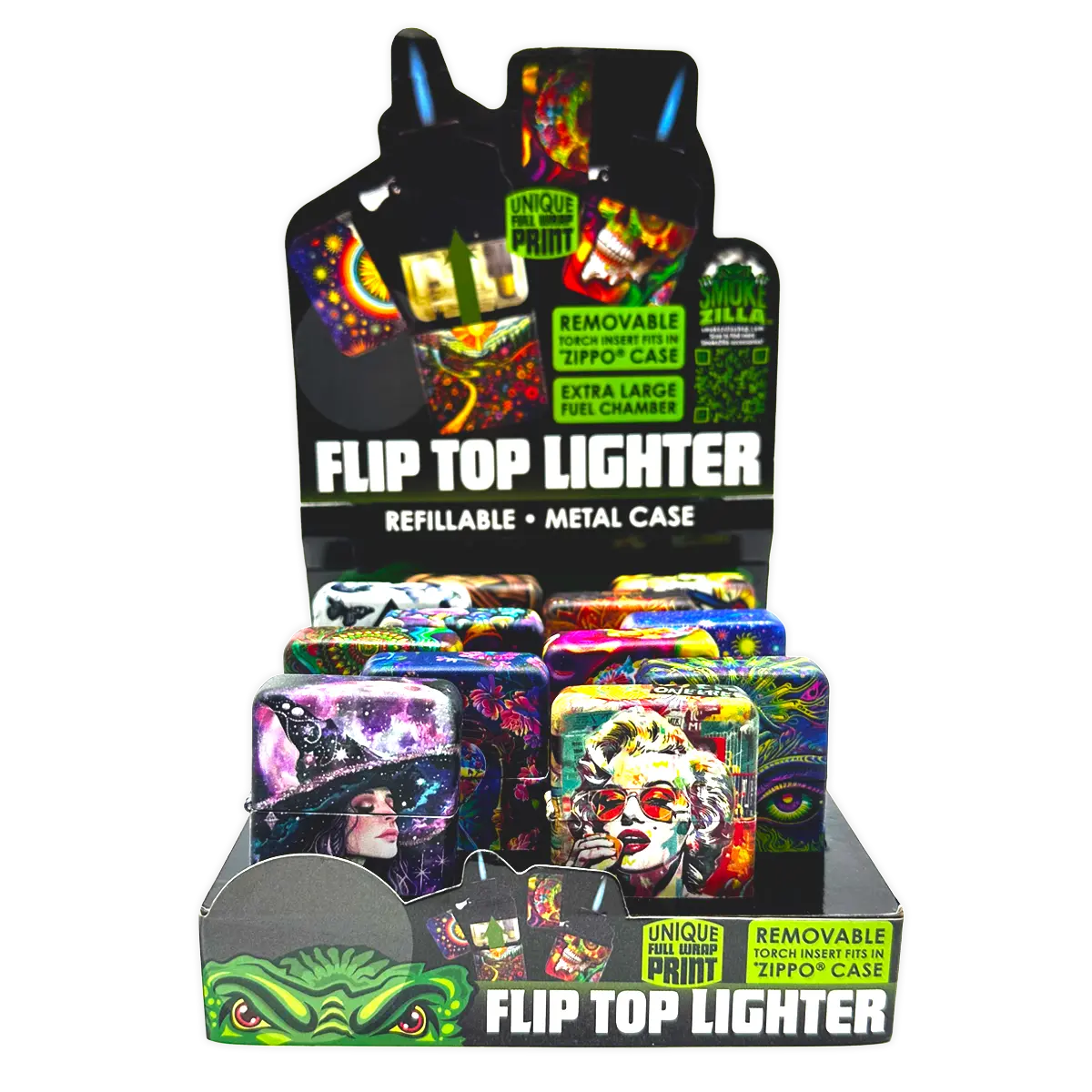 Metal Flip Top Lighter - 12 Pieces Per Retail Ready Display 25281 SMOKEZILLA