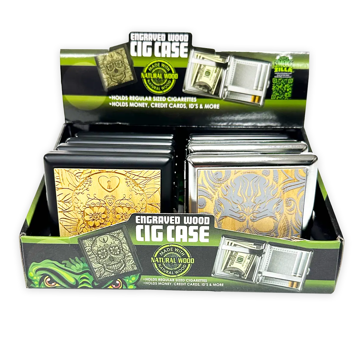 Engraved Wood Cigarette Case - 8 Pieces Per Retail Ready Display 25283 SMOKEZILLA