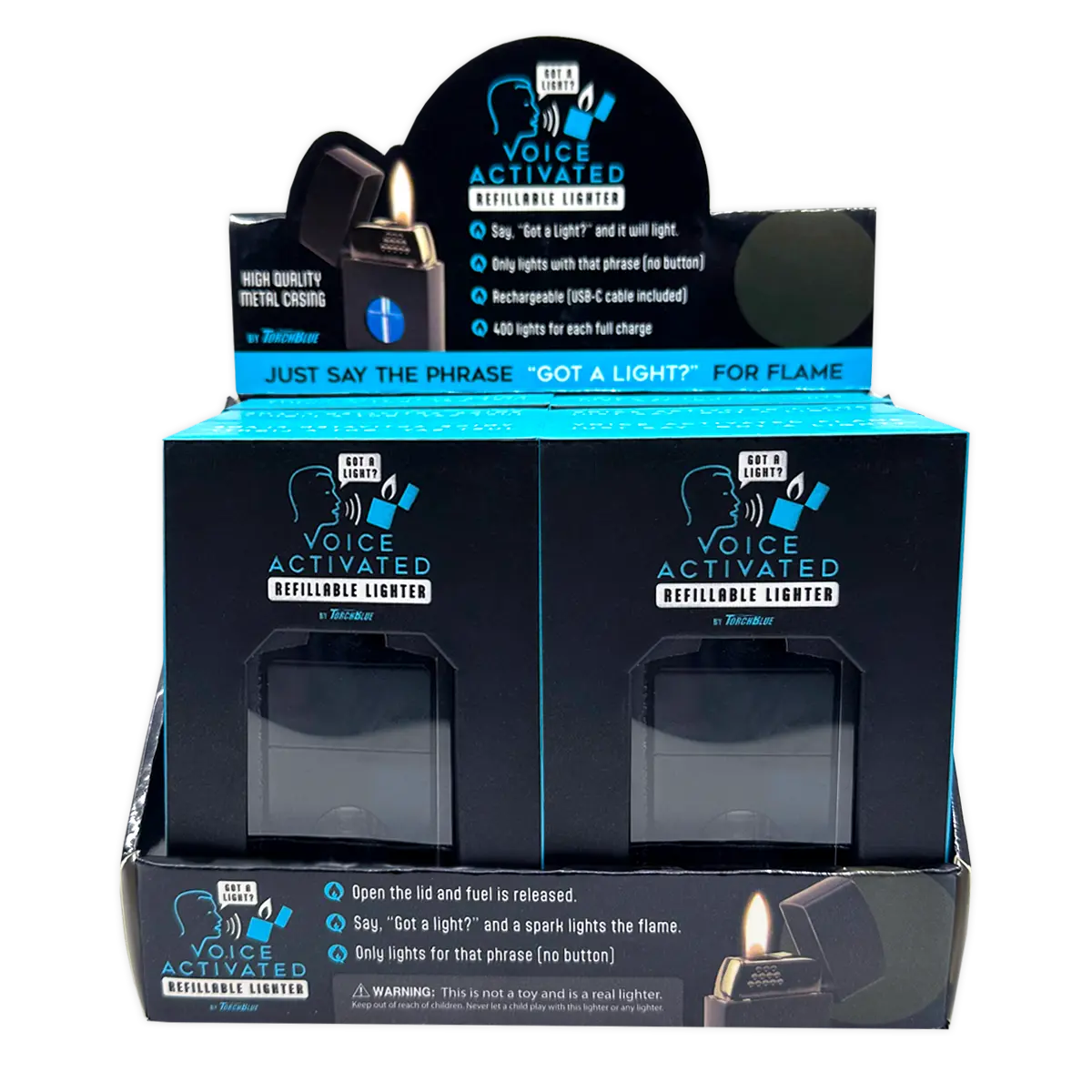 Voice Activated Flip Top Lighter - 6 Pieces Per Retail Ready Display 25288 TORCH BLUE