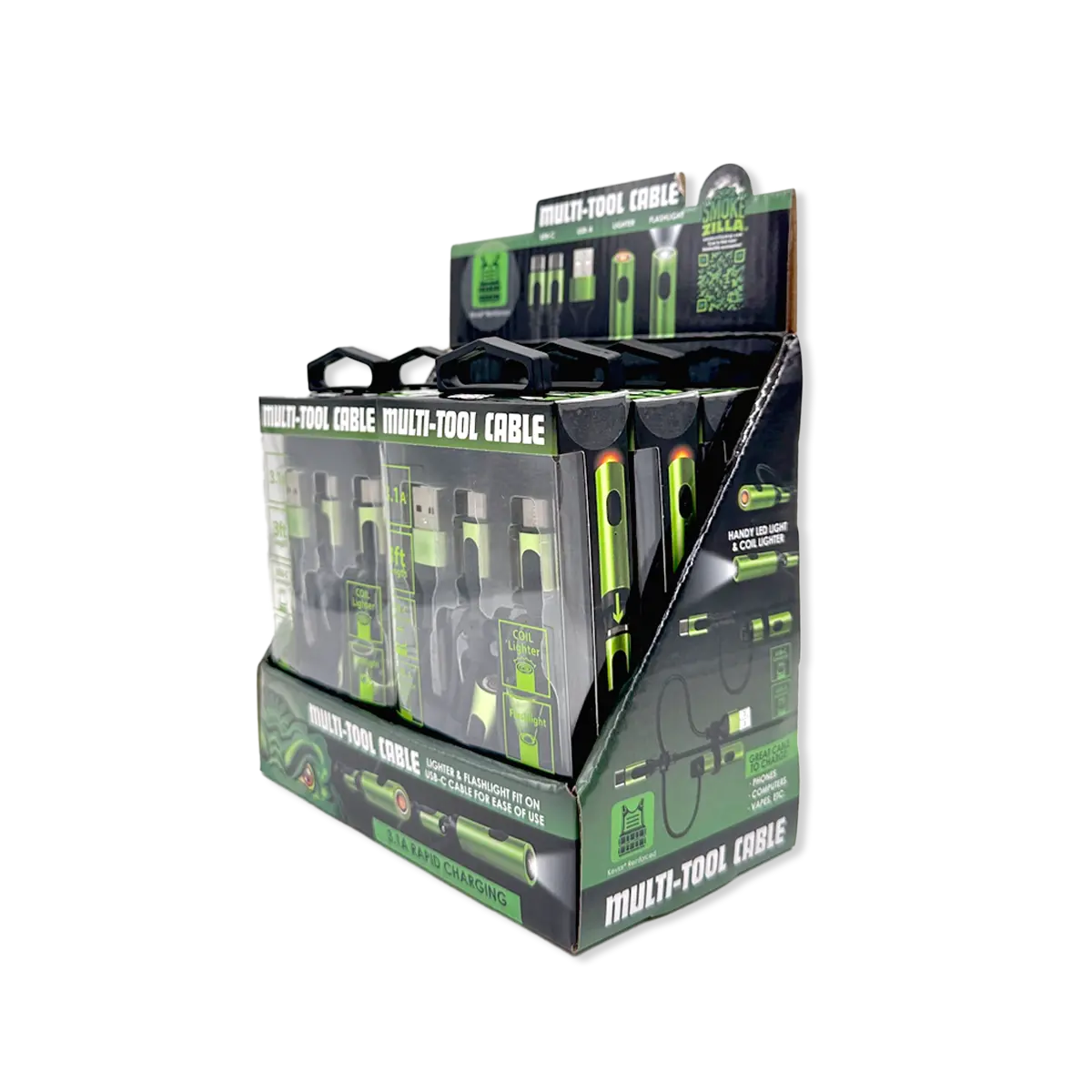 Multi-Tool Charging Cable Coil Lighter Flashlight Dual USB-C Ports with USB to USB-C - 6 Pieces Per Retail Ready Display 25318 SMOKEZILLA