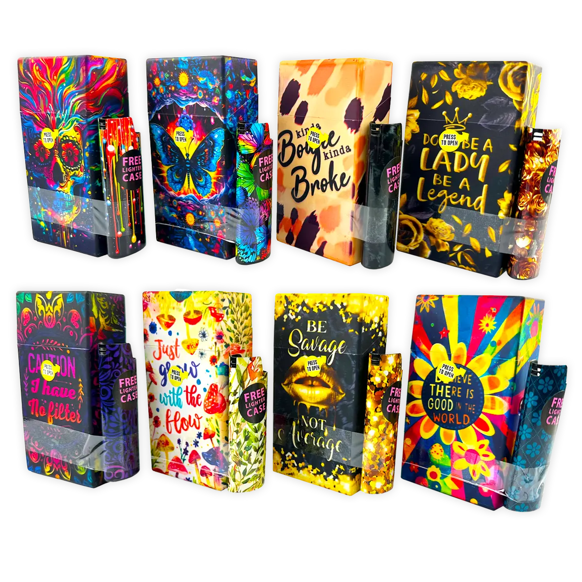 100s Cigarette Storage Case With Magnetic Lighter Case - 8 Pieces Per Retail Ready Display 25481 SMOKEZILLA