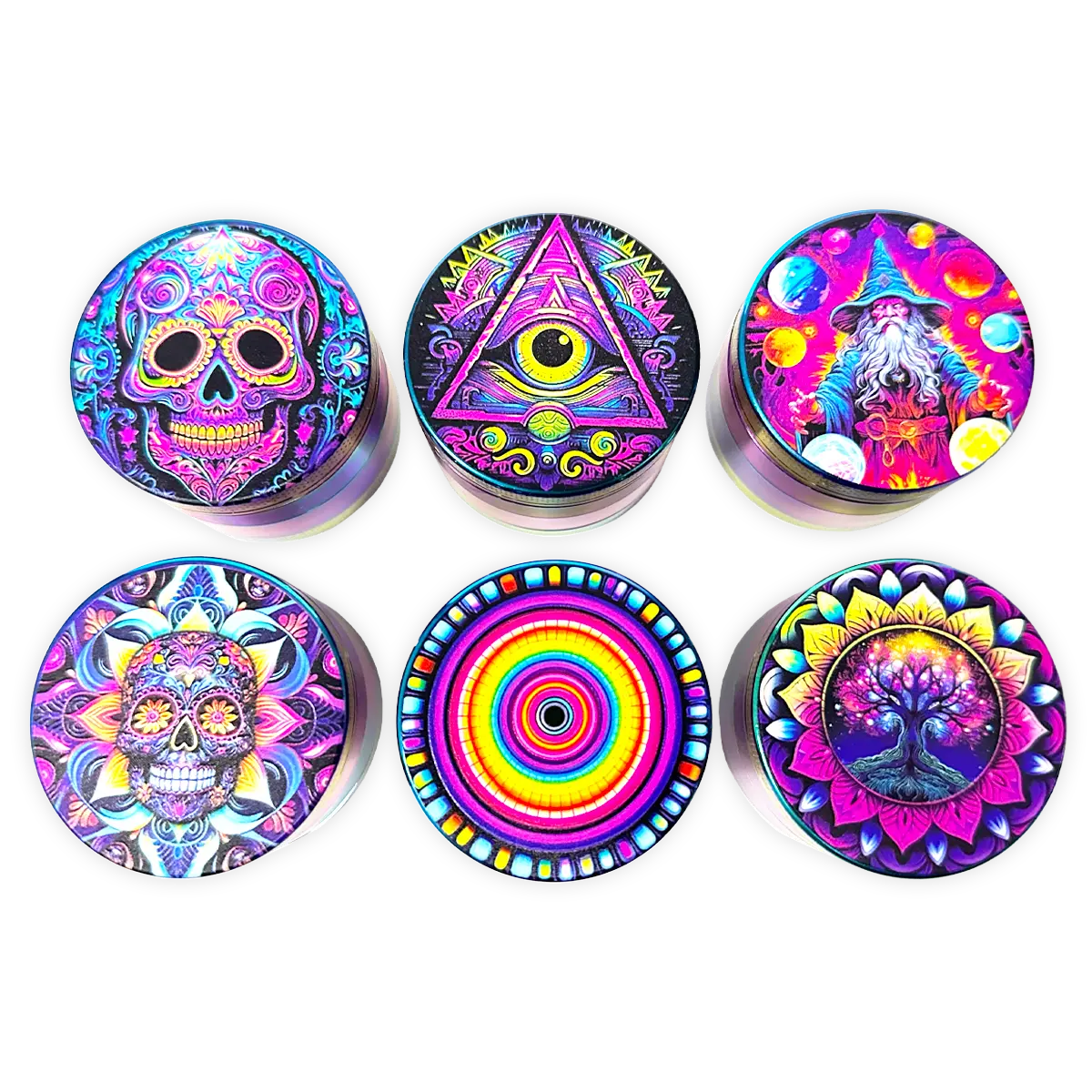 Metal 4 Piece Grinder with Printed Top - 6 Pieces Per Retail Ready Display 25552 SMOKEZILLA