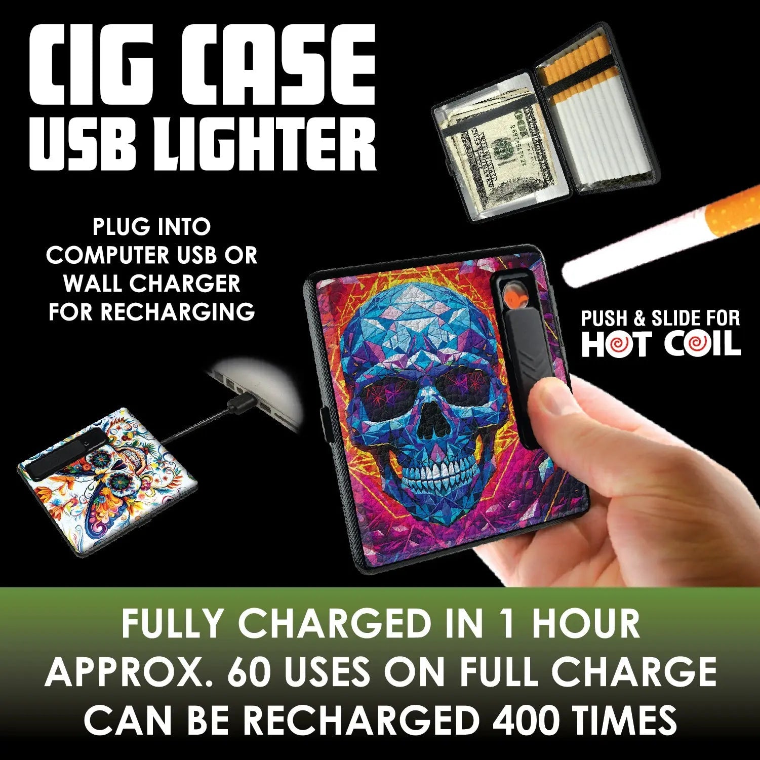 Cigarette Case with USB Coil Lighter - 8 Pieces Per Retail Ready Display 25633 SMOKEZILLA