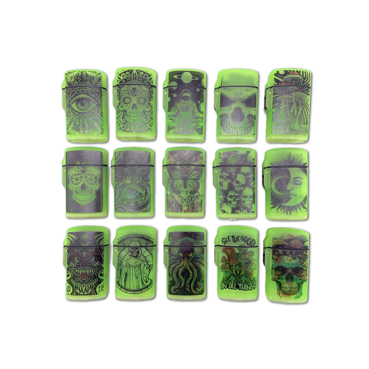 Glow in The Dark Flip Top Lighter - 15 Pieces Per Retail Ready Display 25743 SMOKEZILLA