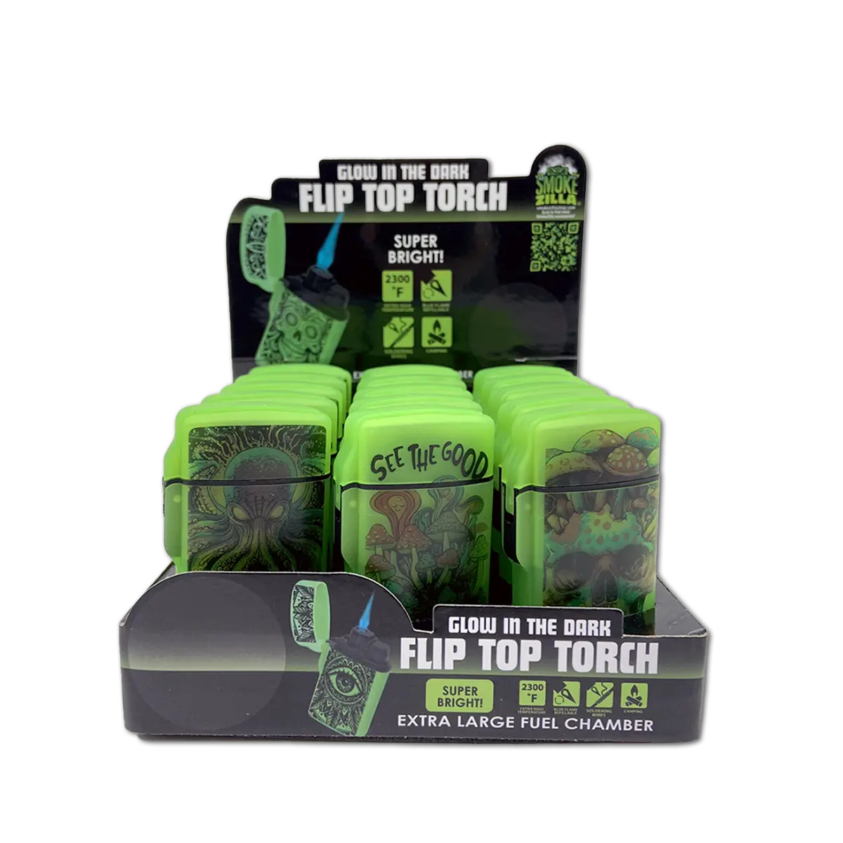 Glow in The Dark Flip Top Lighter - 15 Pieces Per Retail Ready Display 25743 SMOKEZILLA