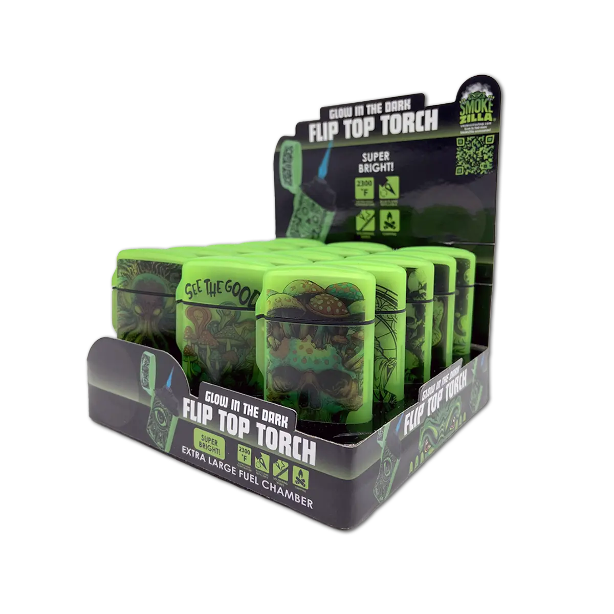 Glow in The Dark Flip Top Lighter - 15 Pieces Per Retail Ready Display 25743 SMOKEZILLA