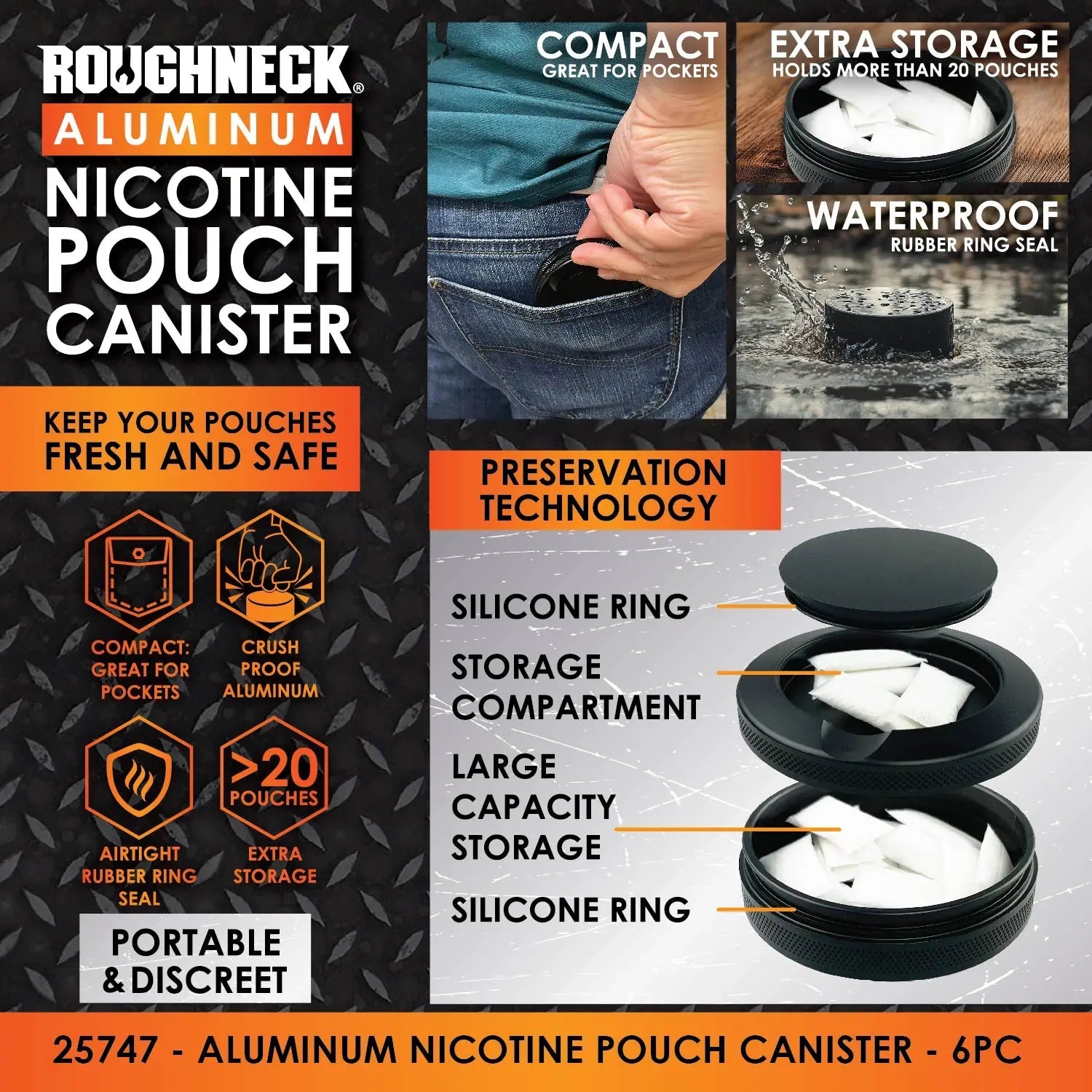 Nicotine Pouch And Storage Canisters - 6 Pieces Per Retail Ready Display 25747 ROUGHNECK