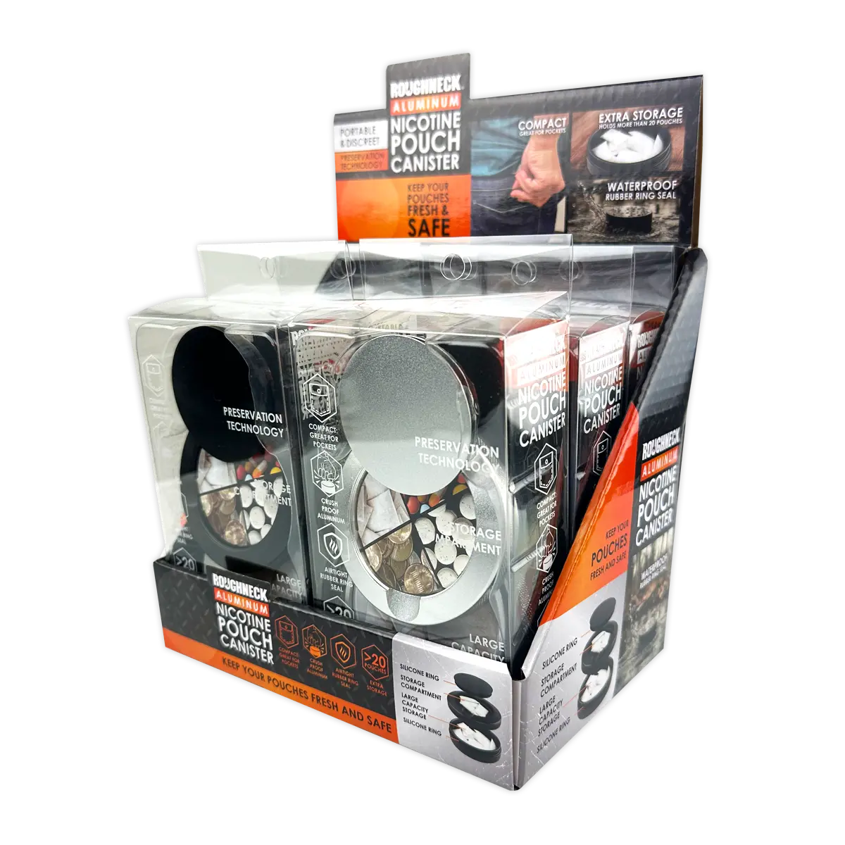 Nicotine Pouch And Storage Canisters - 6 Pieces Per Retail Ready Display 25747 ROUGHNECK