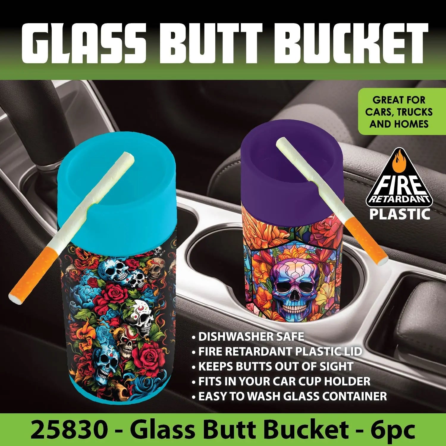 Full Print Glass Butt Bucket Ashtray - 6 Pieces Per Retail Ready Display 25830 SMOKEZILLA