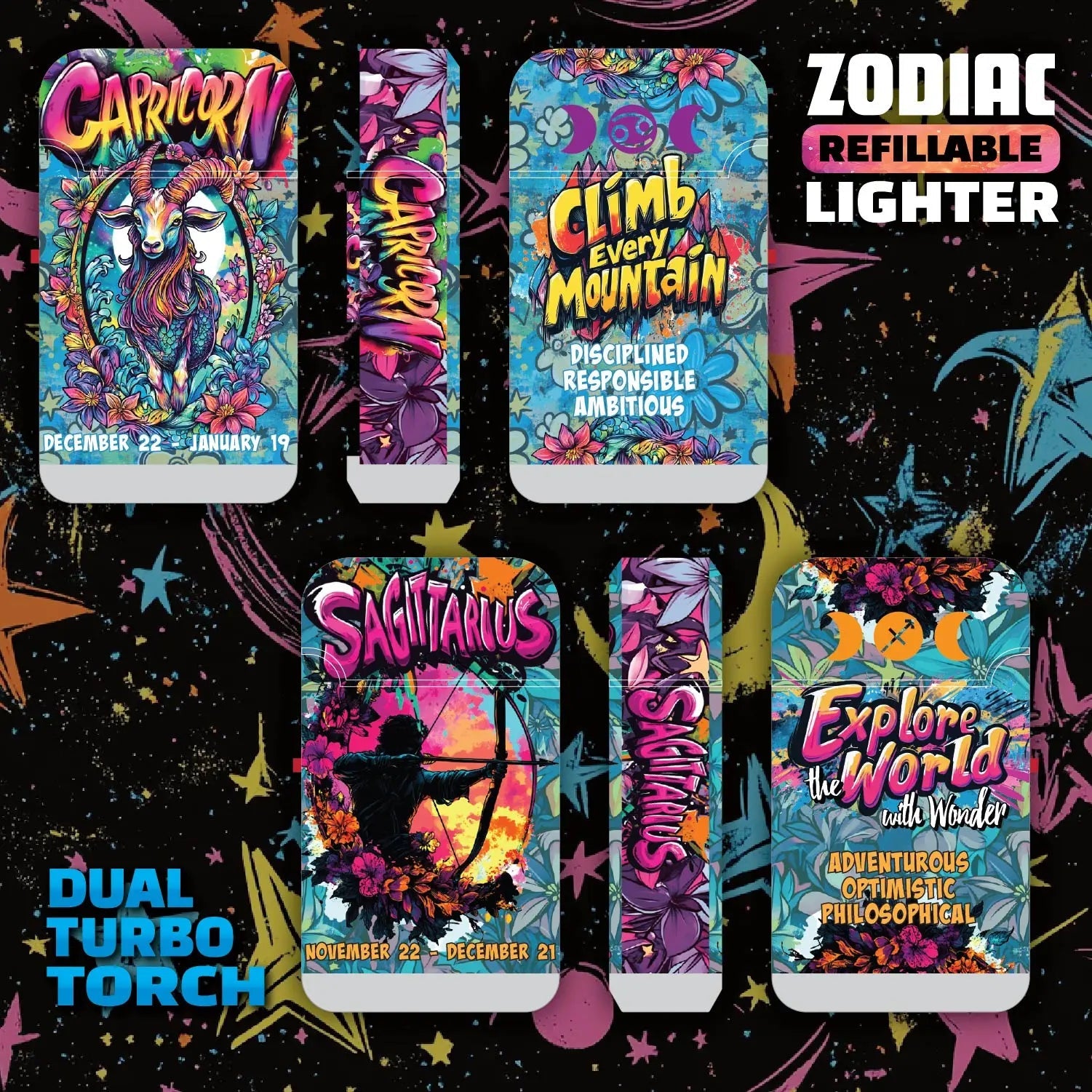 Zodiac Dual Torch Lighter- 12 Pieces Per Retail Ready Display 25915 SMOKEZILLA