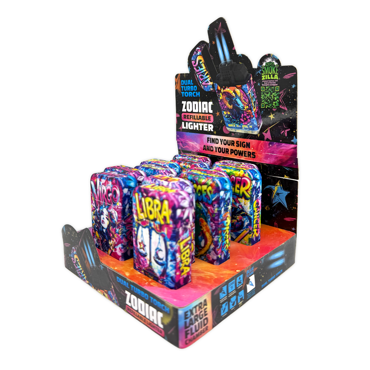 Zodiac Dual Torch Lighter- 12 Pieces Per Retail Ready Display 25915 SMOKEZILLA
