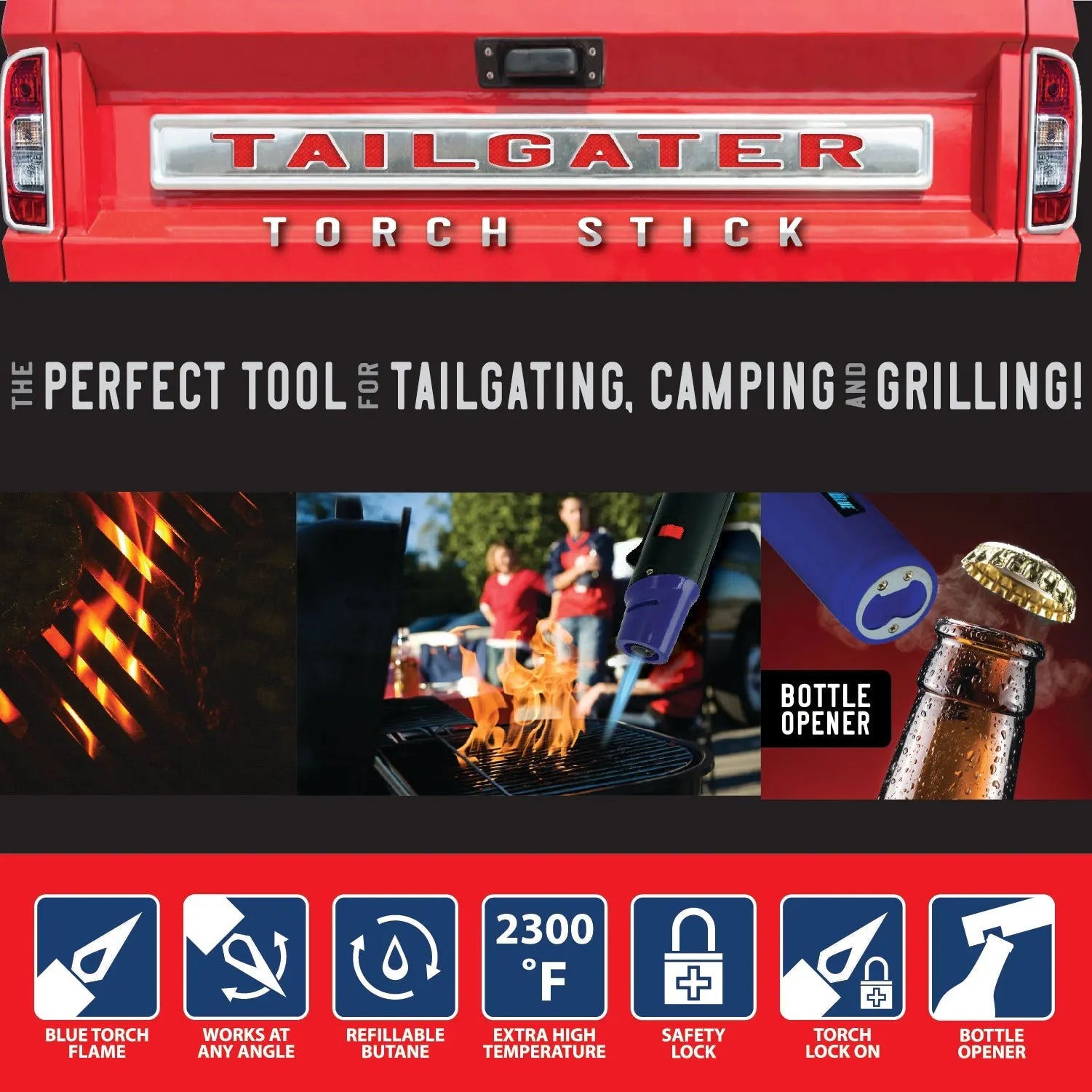 Tailgater Torch Stick Lighter With Bottle Opener - 12 Pieces Per Retail Ready Display 28174 TORCH BLUE