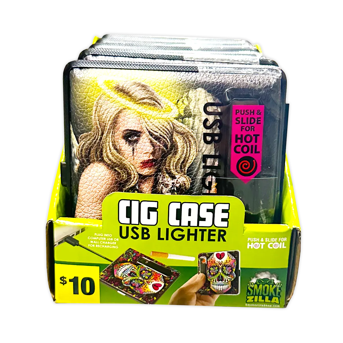 Cigarette Case with USB Coil Lighter - 6 Pieces Per Retail Ready Display 40307 SMOKEZILLA
