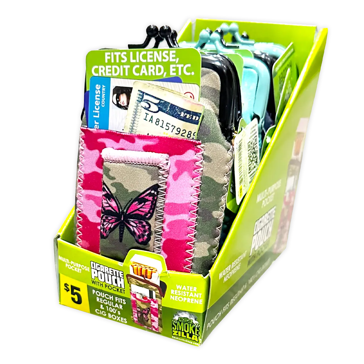 Neoprene Cigarette Pouch with Pocket - 6 Pieces Per Retail Ready Display 40312 SMOKEZILLA